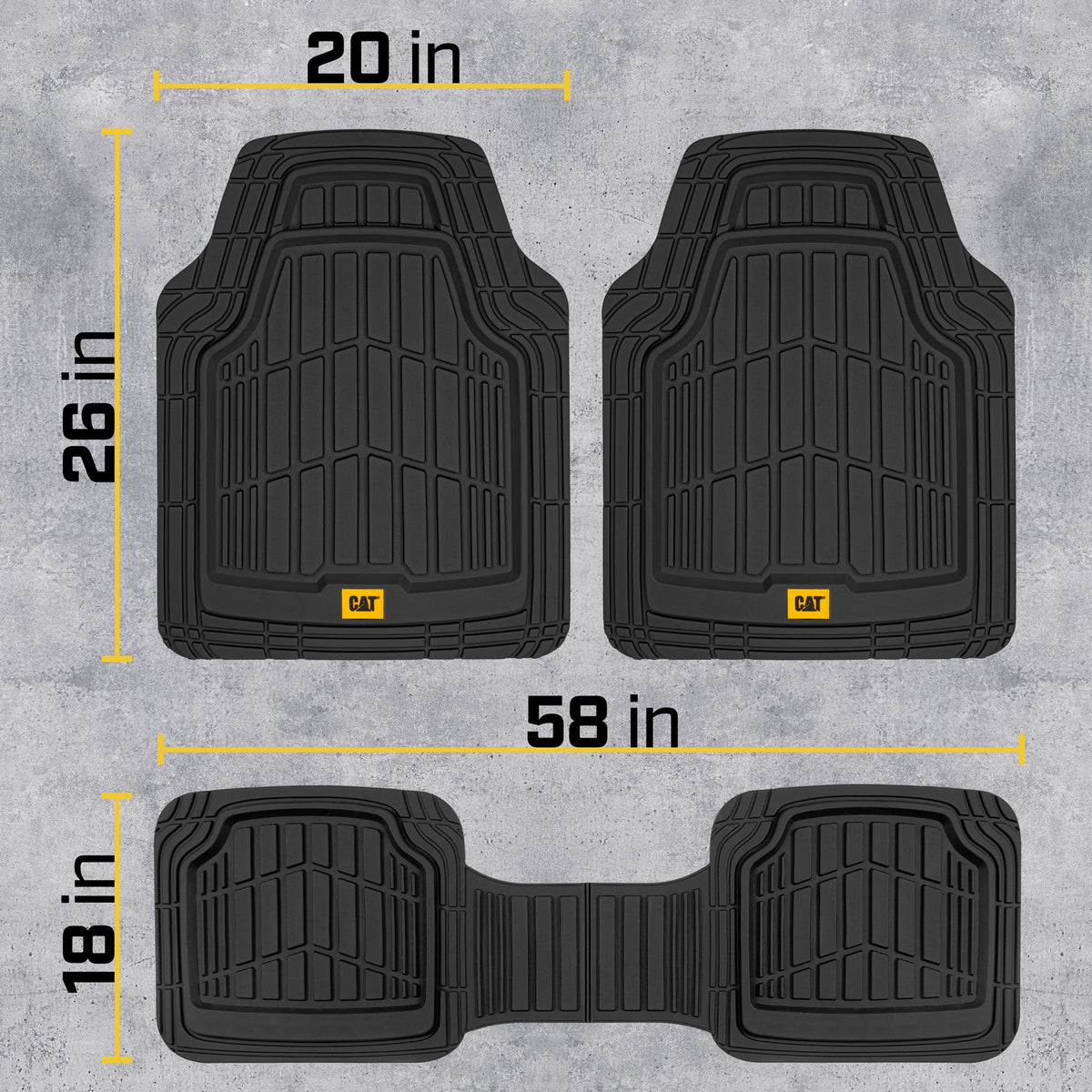 CAT 3-Piece ToughRide Rubber Front Floor Mats and Rear Floor Mats - Heavy Duty, All Weather, Trim to Fit