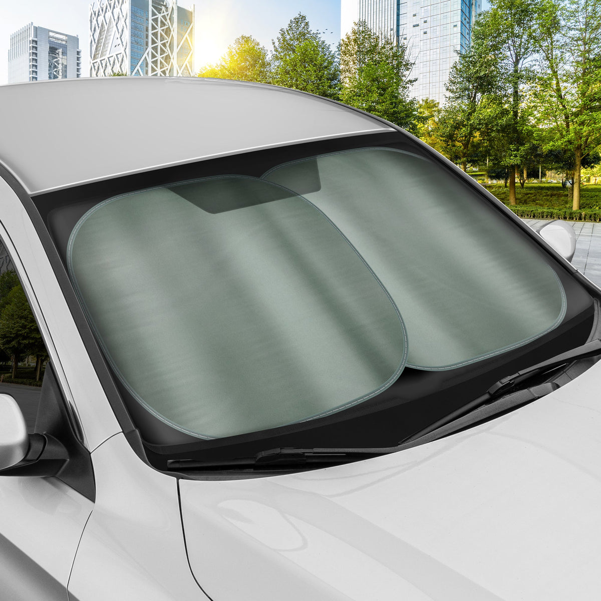 Carbella 2PC Charcoal Gray Car Windshield Sun Shade – Sun Visor & Sunshade for Windshield – UV Rays Interior Protection - Easy Setup & Keeps Your Vehicle Cool – SUV & Truck Accessories - 31.75 x 28.75