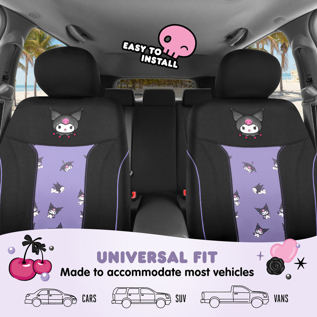 Hello Kitty Kuromi Car Seat Covers - Cute Black and Purple Front Seat Covers with Lavender Accents, Durable and Comfortable Polyester, Car Accessories Hello Kitty Accessories 2pc