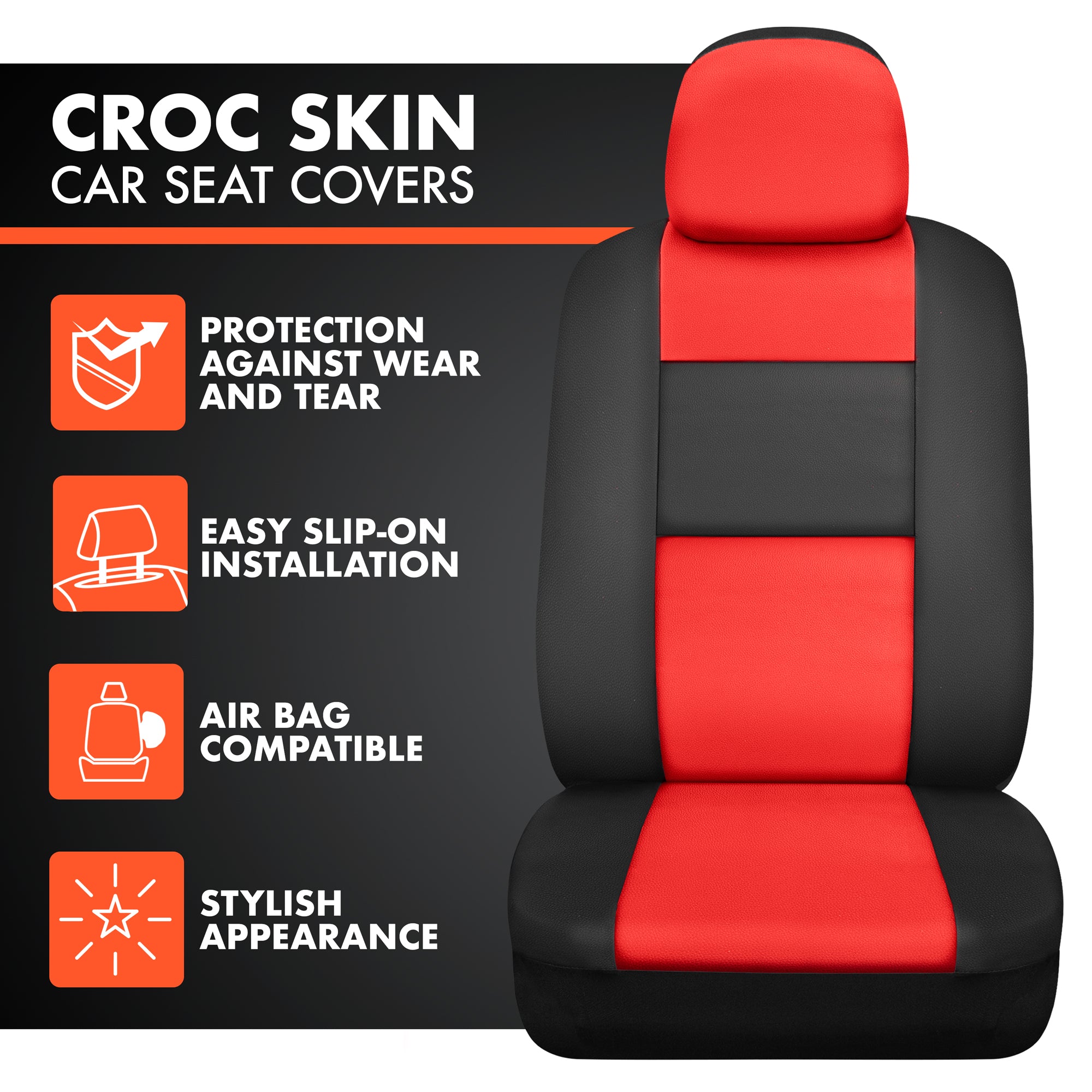 BDK Faux Croc Skin Front Seat Covers and Rear Split Bench Seat Covers