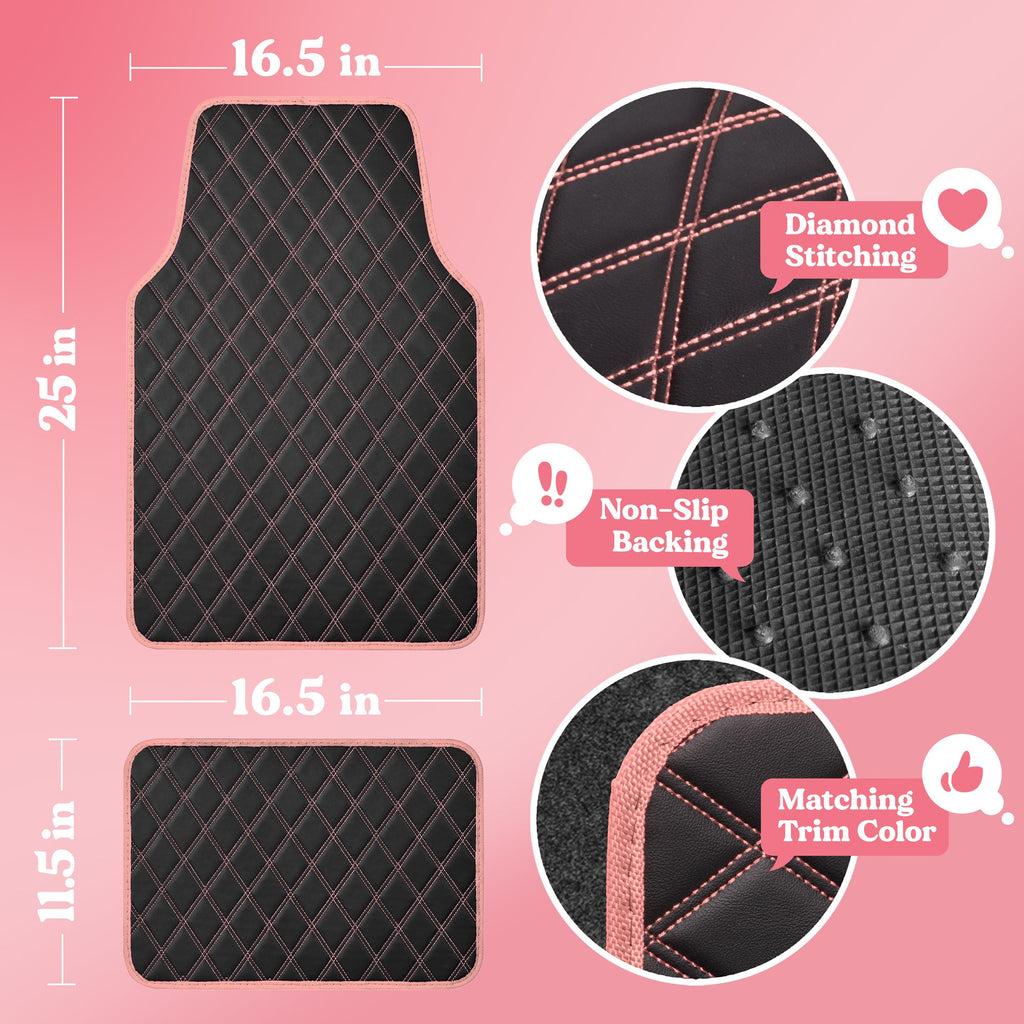 Carbella 4-piece DiamondLuxe Front Floor Mats and Rear Floor Mats - Pink