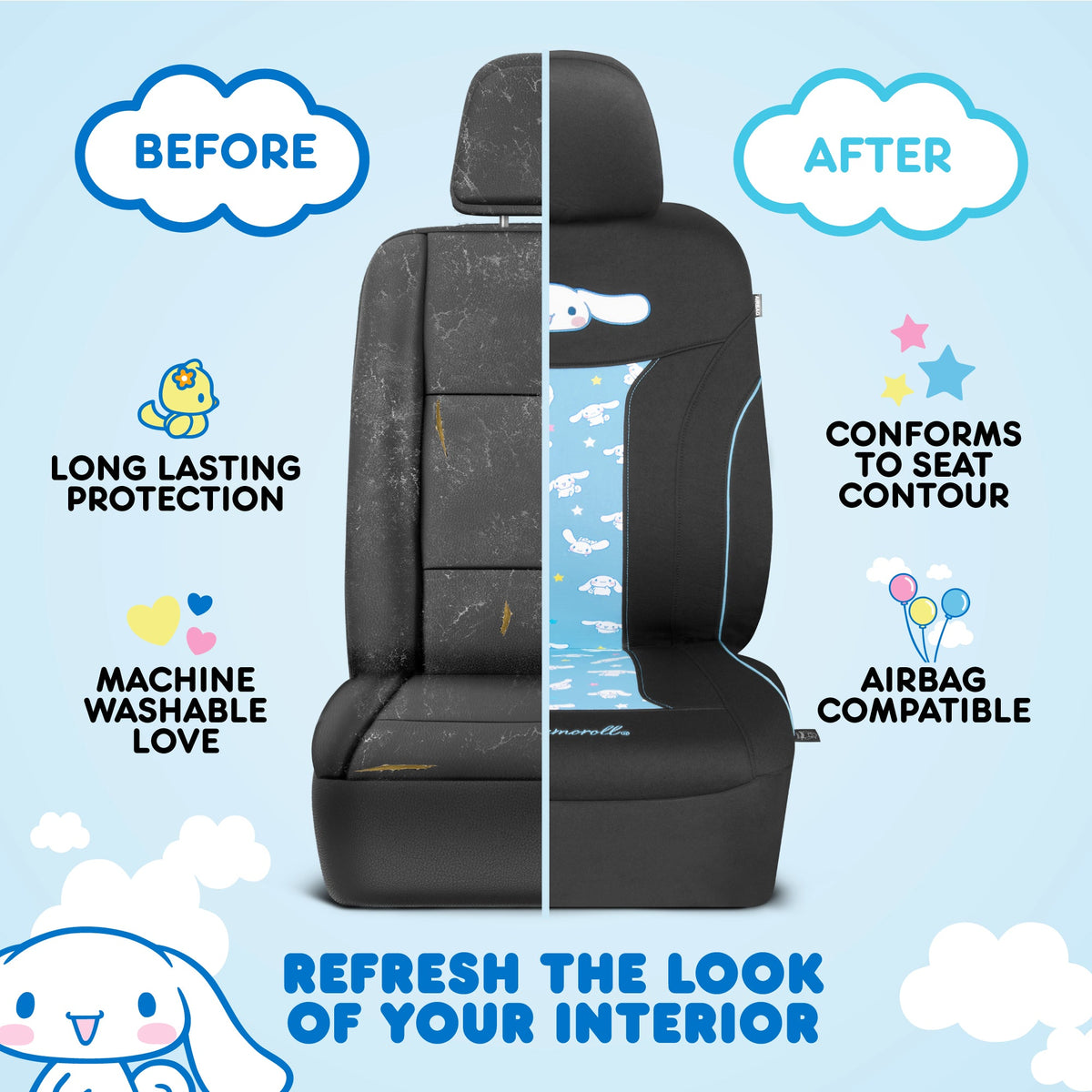 Carbella Official Cinnamoroll 2-Pack Front Seat Covers
