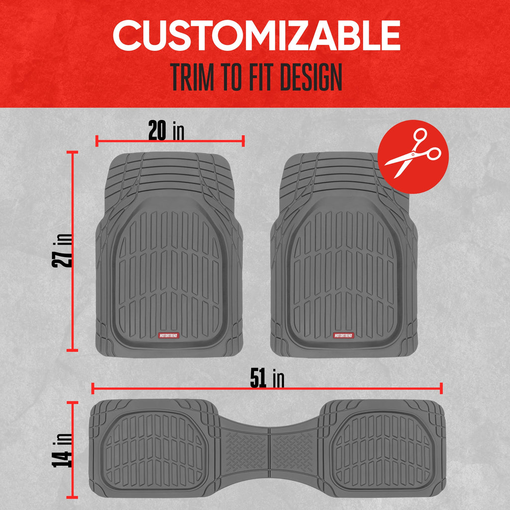 MotorTrend 4-Piece 3-Rows FlexTough Deep Dish Front Floor Mats, Middle Floor Mats, and Rear Floor Mat