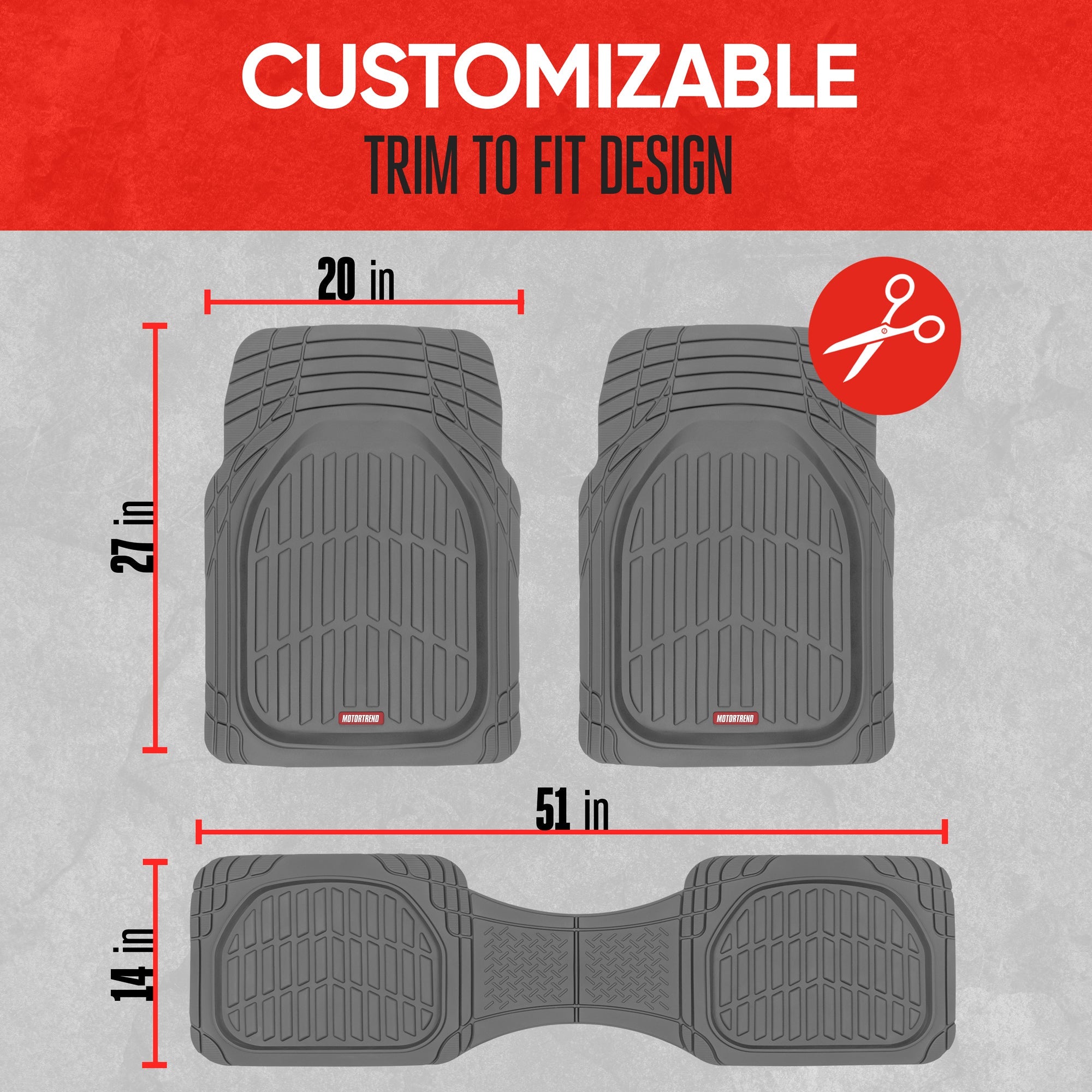 MotorTrend 4-Piece 3-Rows FlexTough Deep Dish Front Floor Mats, Middle Floor Mats, and Rear Floor Mat
