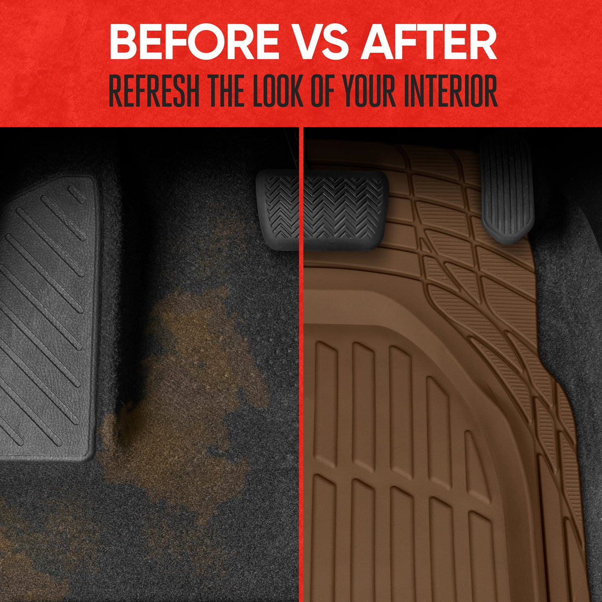 MotorTrend 3-Piece FlexTough Deep Dish Front Floor Mats and Rear Floor Mat - Heavy Duty, All Weather, Trim to Fit