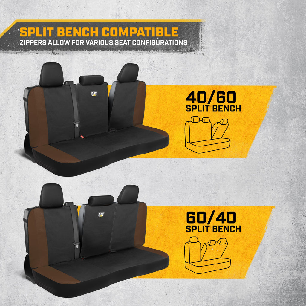 CAT Black & Brown Car Seat Covers Full Set – Front Seat Covers & Rear Bench Seat Cover – Airbag Compatible, 60/40 Split Bench for Trucks, Cars & SUVs – Automotive Interior Seat Protection Accessories --Alias 639034921229590528