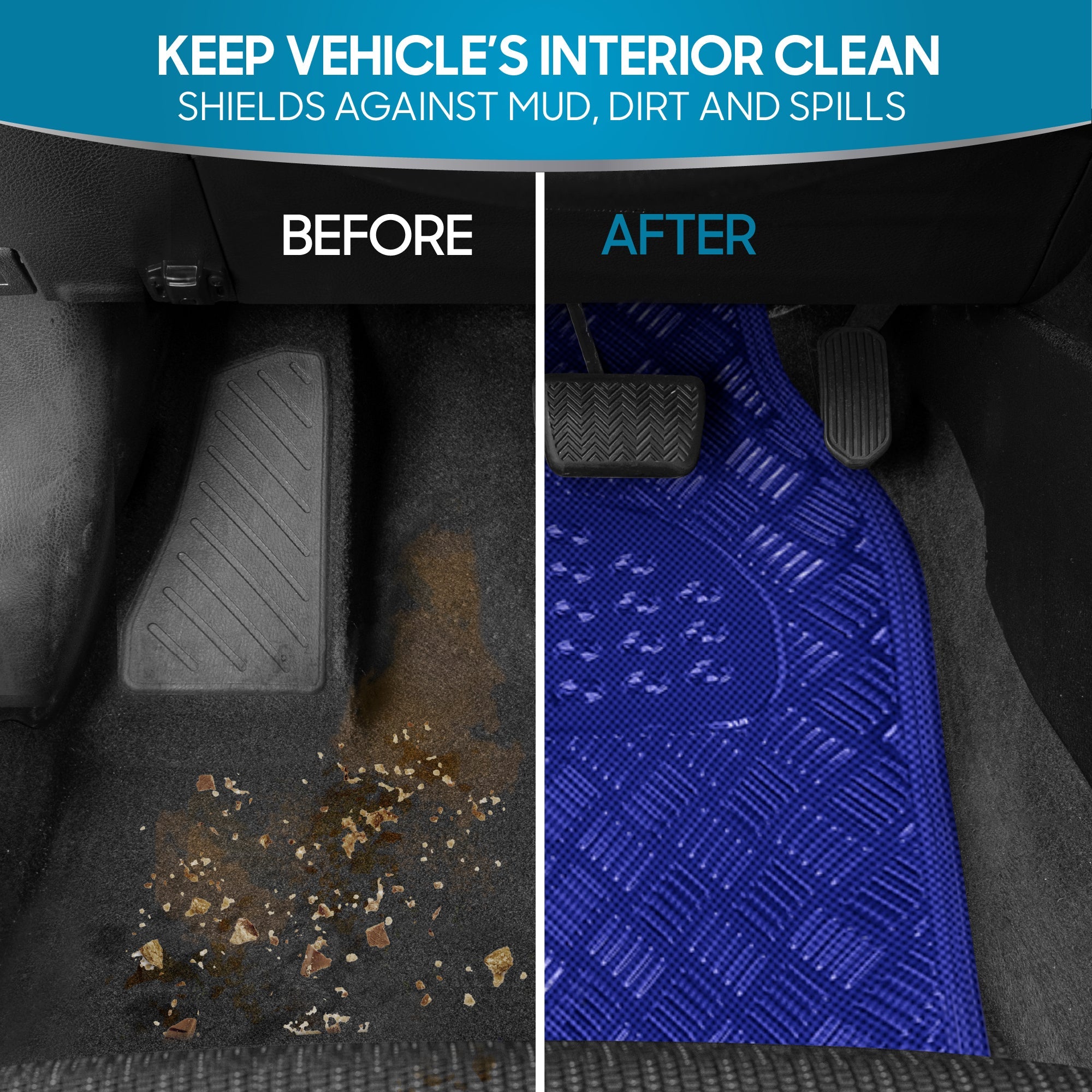 BDK 3-Piece Translucent Metallic-Look Front Floor Mat and Rear Floor Mat - Heavy Duty, All Weather