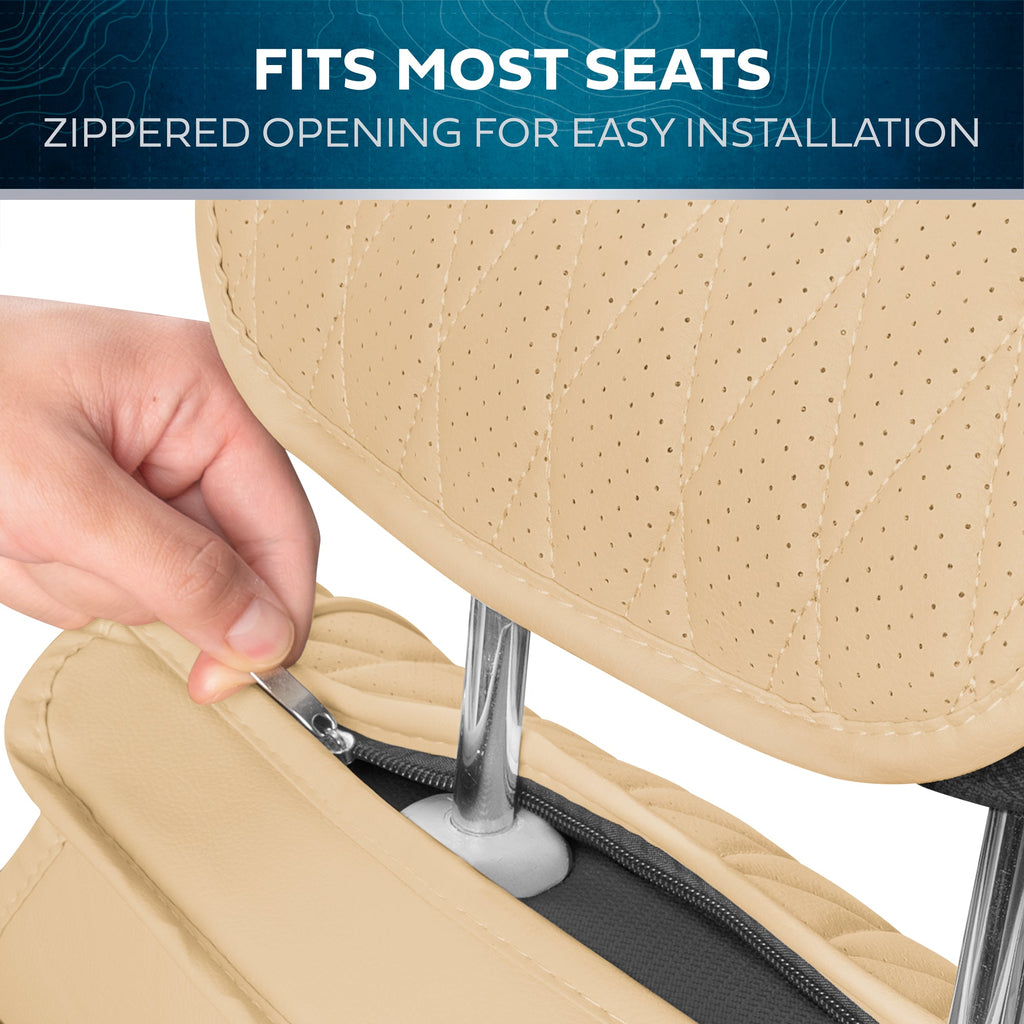 Car Seat Covers - DiamondLux Edition Premium Faux Leather Seat Protectors - Double Cross Stitched Cushioned Automotive Accessories for Trucks, SUVs, Cars - Front Seat Set