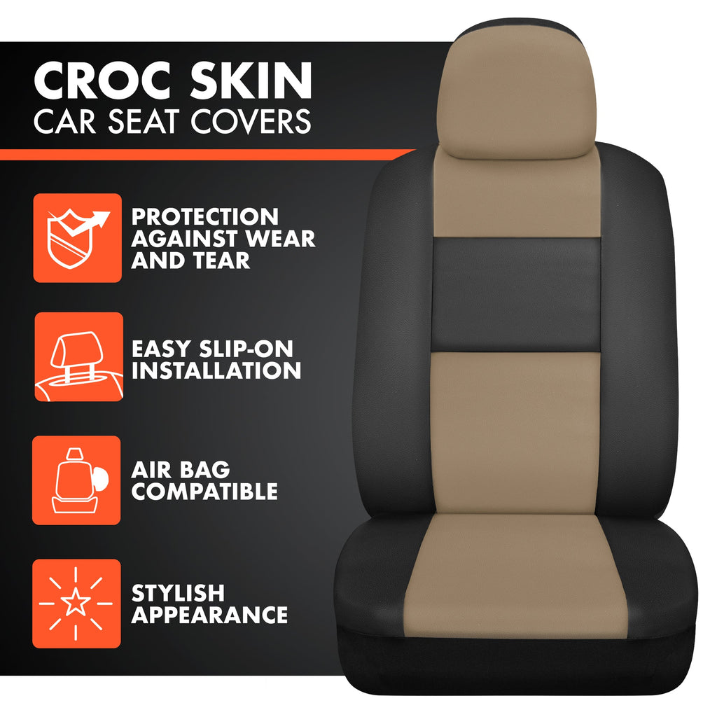 BDK Faux Croc Skin Front Seat Covers and Rear Split Bench Seat Covers