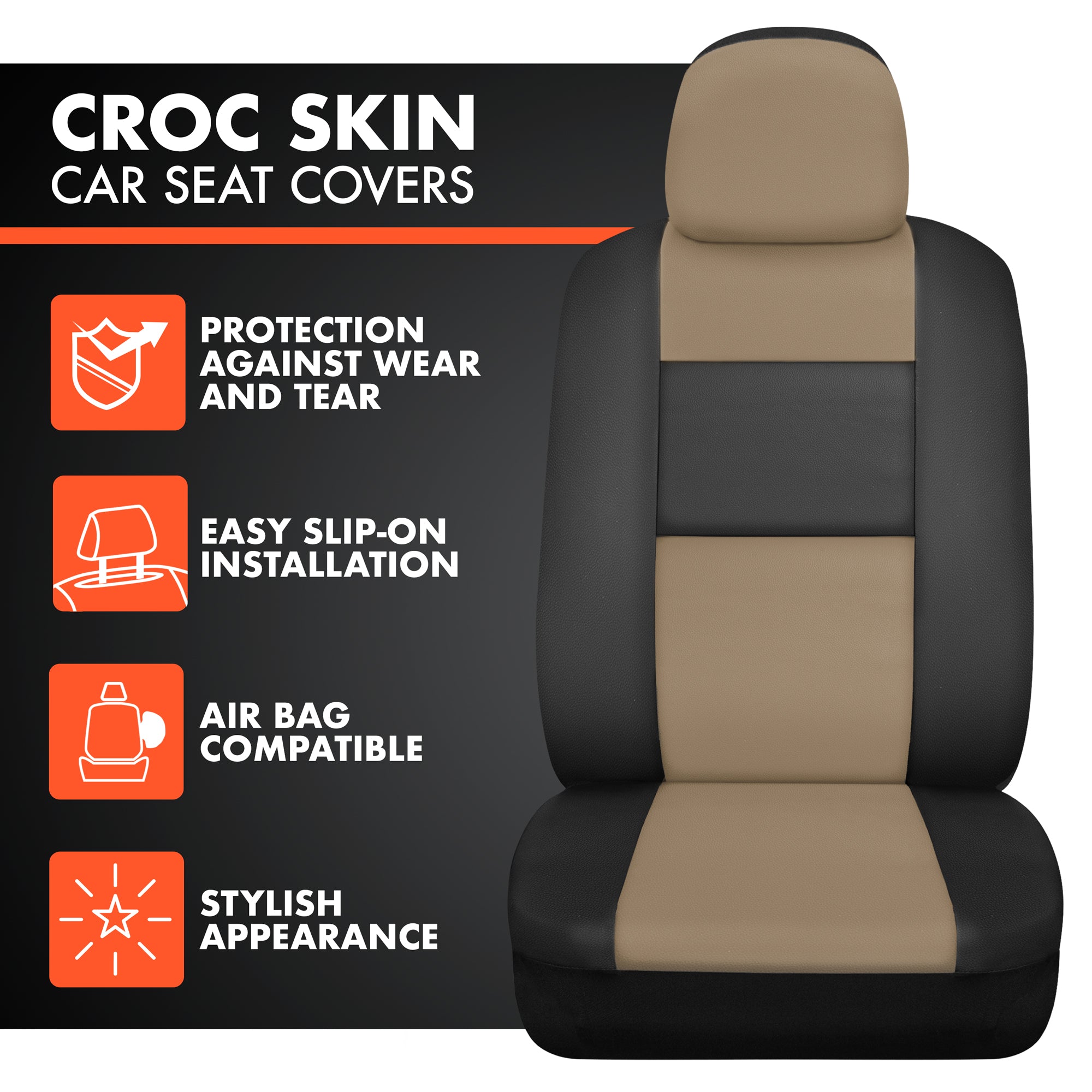 BDK Faux Croc Skin Front Seat Covers and Rear Split Bench Seat Covers