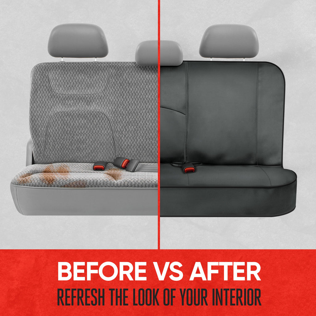 Motor Trend SpillGuard Waterproof Rear Bench Car Seat Cover, All Charcoal Stitching – Split Bench Rear Seat Protector with Neoprene Padding, Back Seat Cover for Kids & Dogs, Car Interior Covers