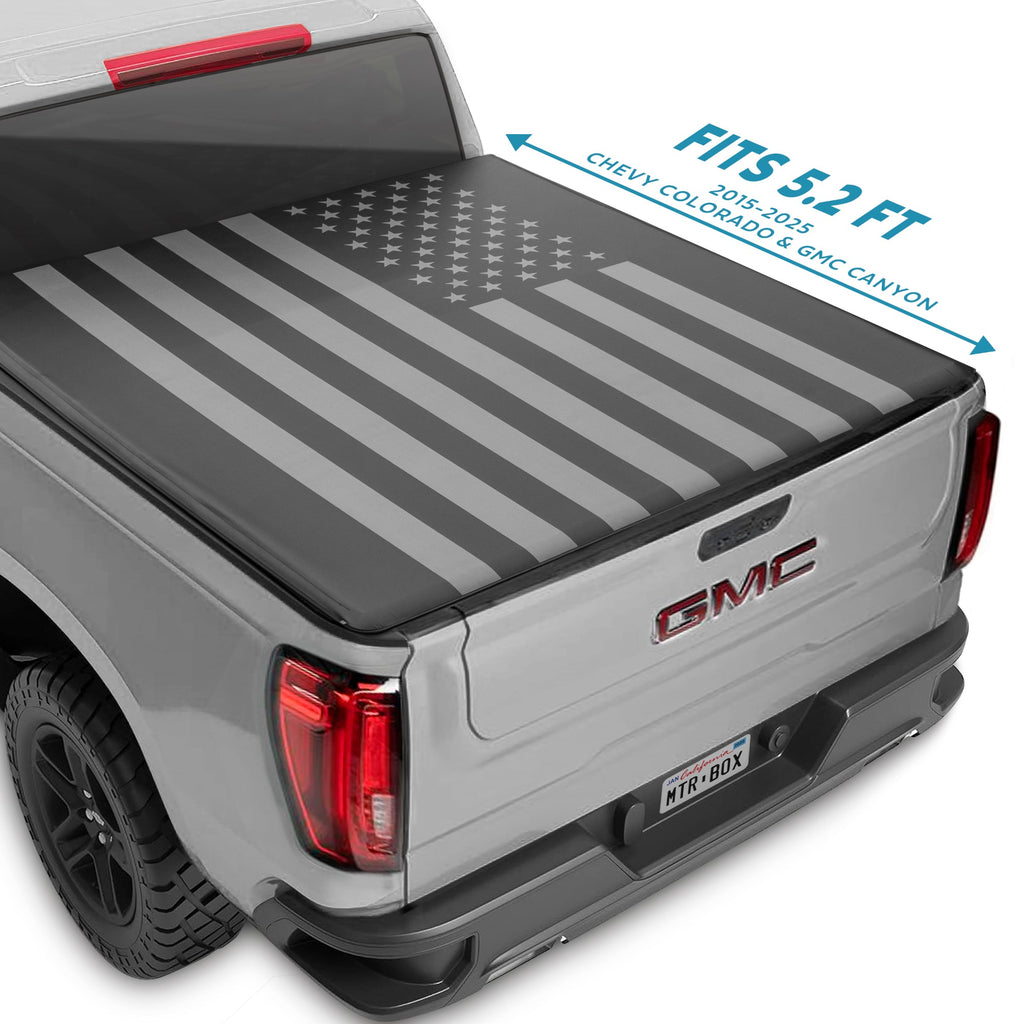 MotorBox Tri-Fold Truck Tonneau Cover for 2015-2025 Chevy Colorado/GMC Canyon with 5 ft Bed Length, All-Weather Soft Folding Truck Bed Cover with Black Flag Graphic