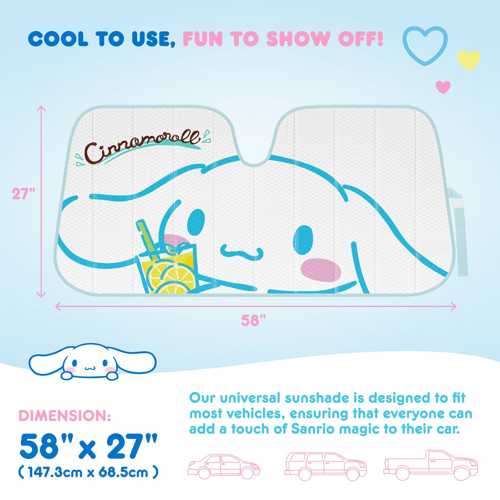 Carbella Sanrio Cinnamoroll Lemon Chill Front Windshield Sunshade (58" x 28")