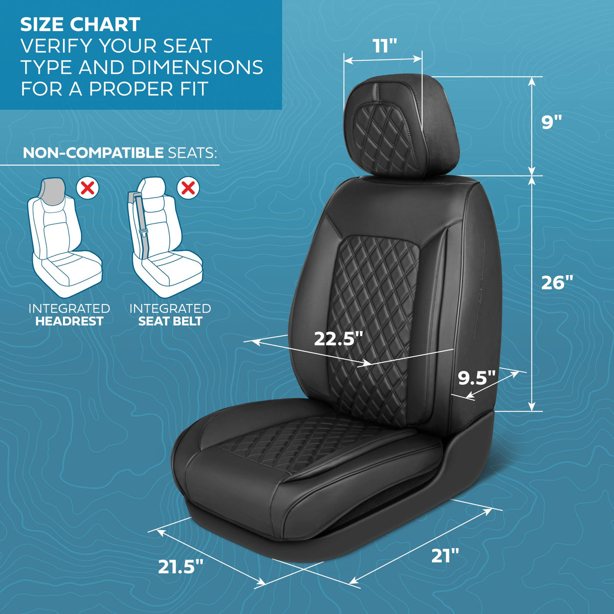 MotorBox Elite Edition Faux Leather Seat Covers for Cars, Trucks, & SUV - 2 Black Car Seat Covers for Front Seats - Universal Fit Car Accessories Automotive Interior Cover Protector for Most Vehicles
