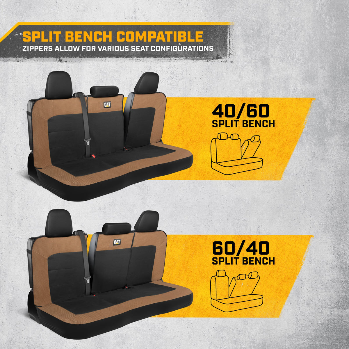 Cat Flexfit Beige & Black Rear Seat Cover for Car – Durable Canvas & Mesh Design 60/40 Split Bench Protector for Cars, Trucks & SUVs – Back Seat Cover for Rear Bench – Interior Car Accessory