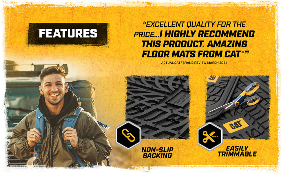 CAT ToughTread 4-Piece Front Floor Mats and Rear Floor Mats - Heavy Duty, All Weather, Trimmable