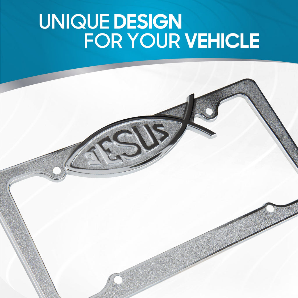 Chrome Plated Rust-Proof Die-Cast Stainless Metal License Plate Frame/Holder Universal Size - Blank Metal Design (Pack of 2)