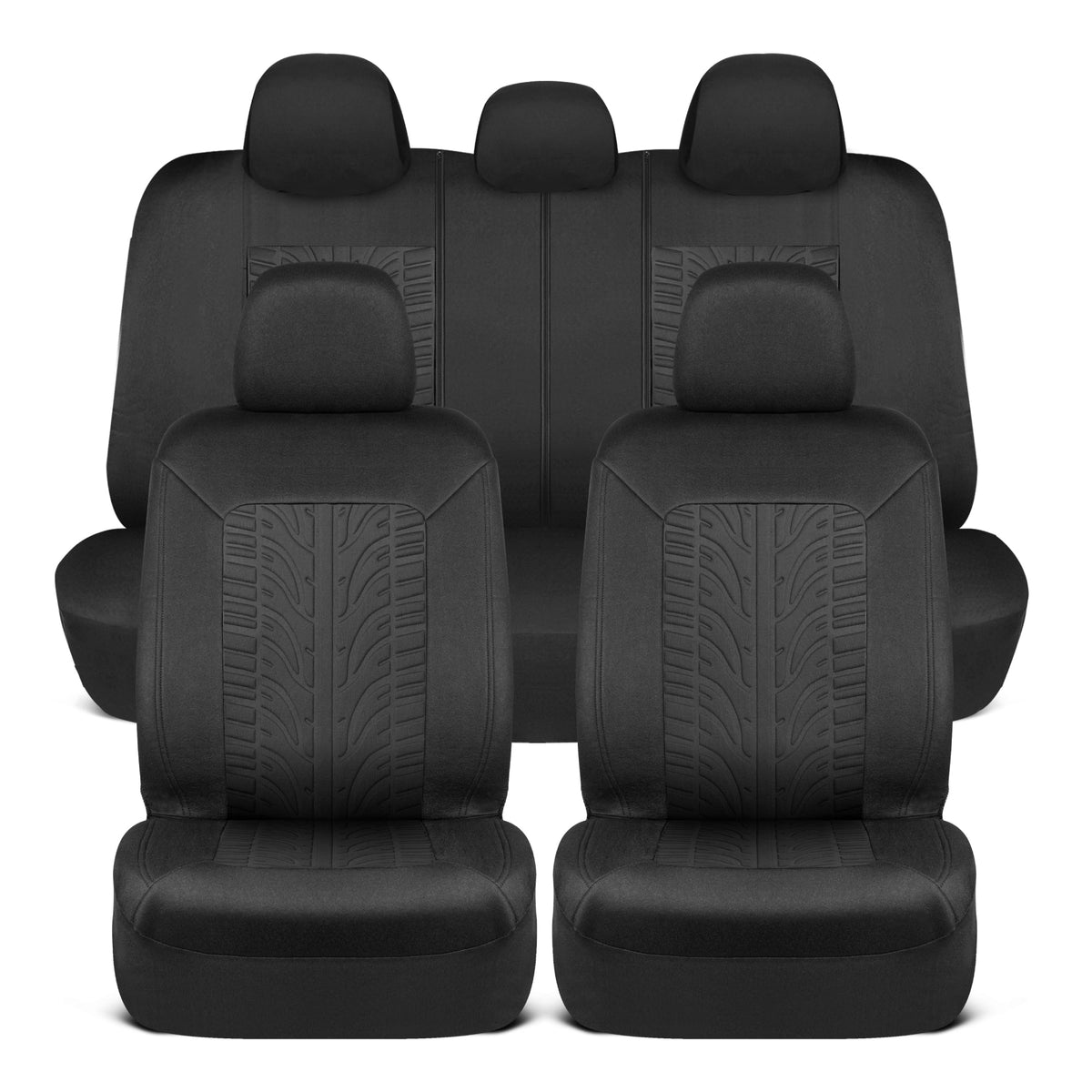 MotorTrend GrandPrix Tire Embossed Front Seat Covers and Rear Seat Covers - Black
