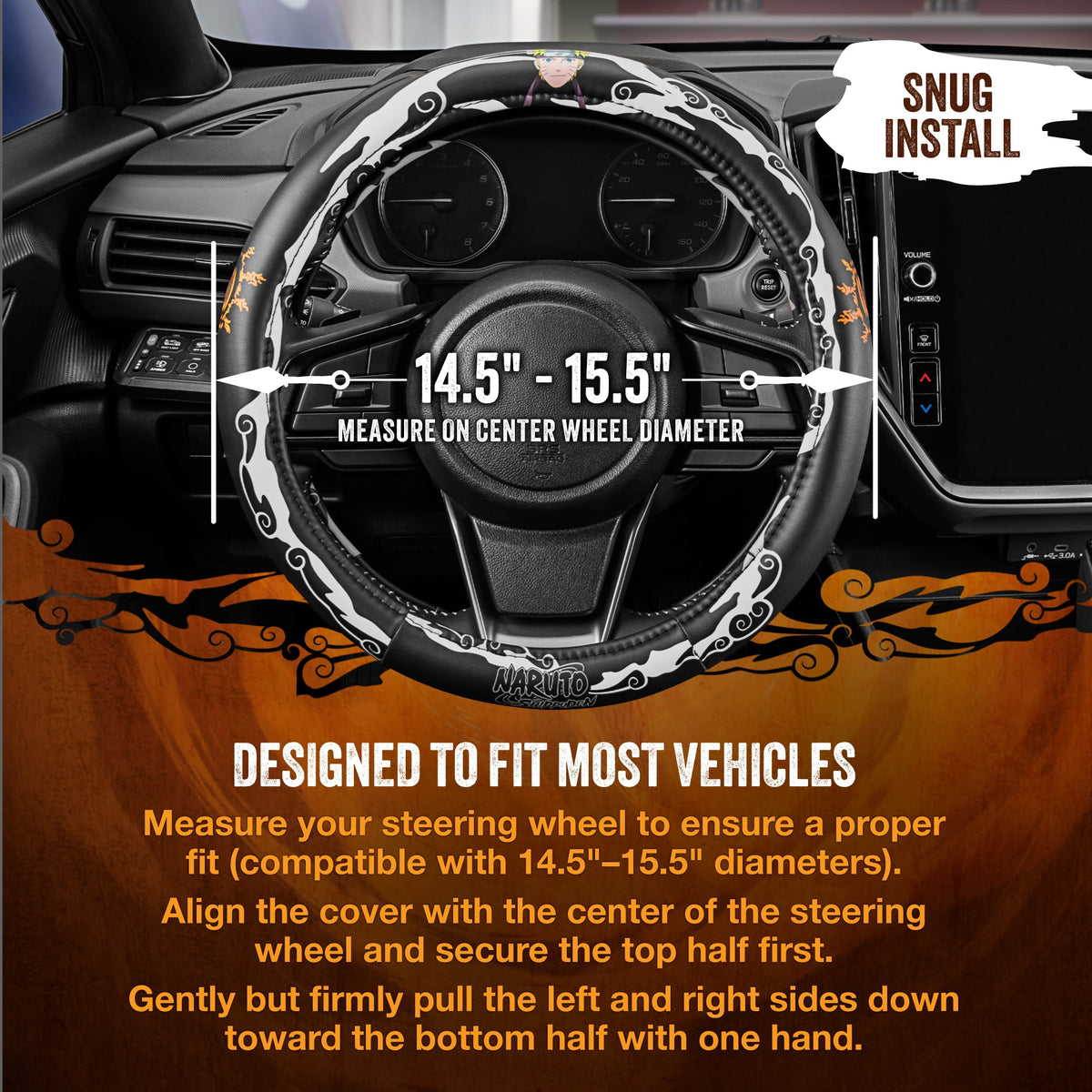 Naruto Shippuden Car Steering Wheel Cover, 15 Inch Anime Steering Wheel Cover, Cushioned Soft Comfortable Cover Anime Car Accessories for Men Women, Kirigakure