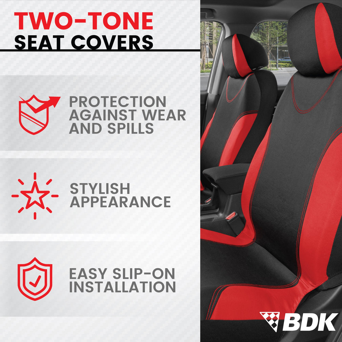 BDK 9-Piece UltraSleek Two-Tone Front Seat Covers and Rear Seat Covers