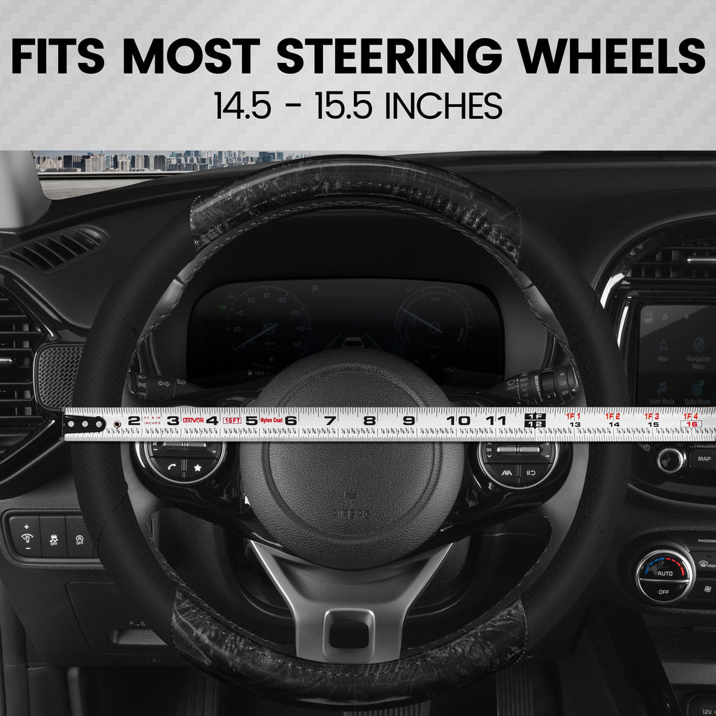 BDK Burlwood Pattern and Leatherette Sport Grip Steering Wheel Cover (Fits 14.5" - 15.5")
