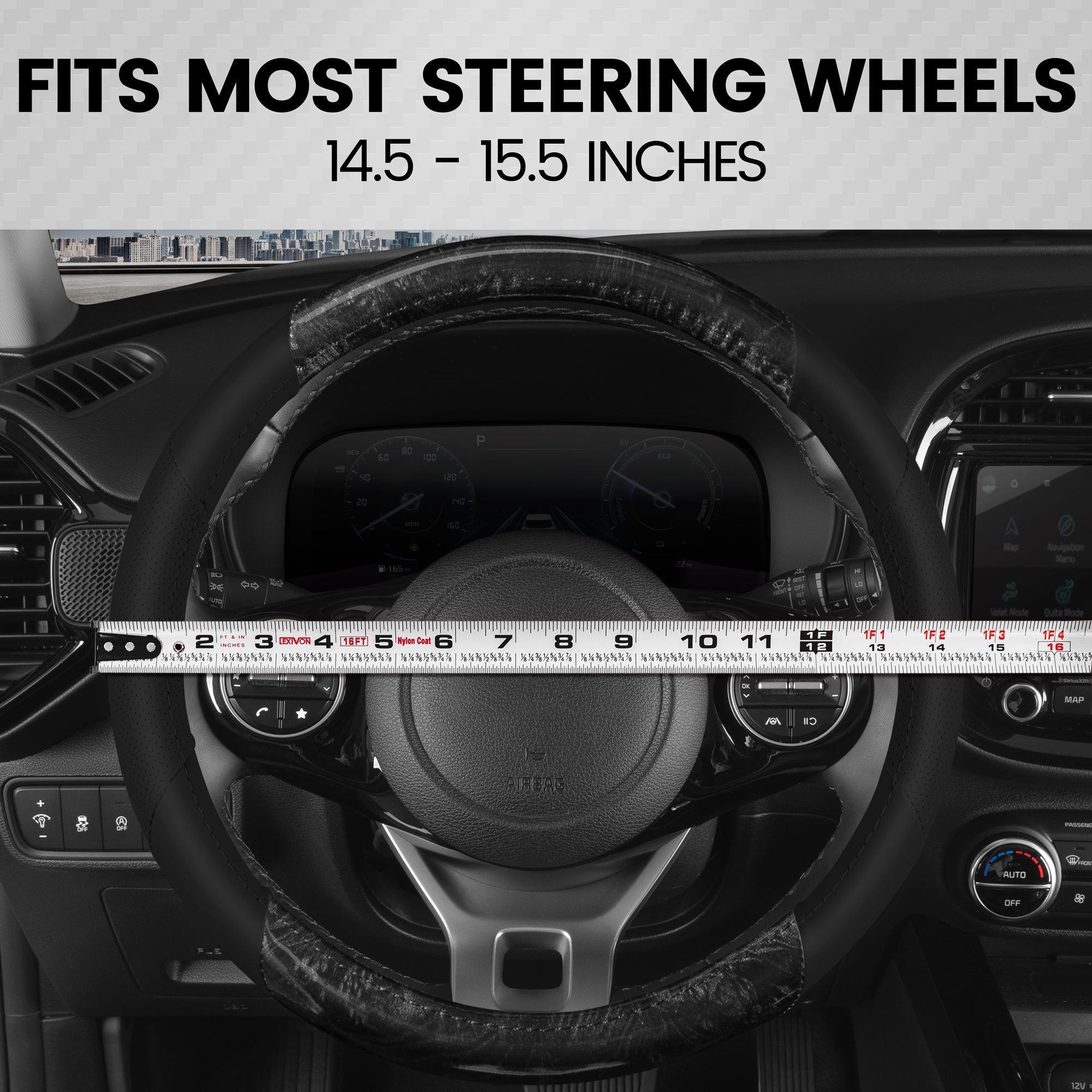 BDK Burlwood Pattern and Leatherette Sport Grip Steering Wheel Cover (Fits 14.5" - 15.5")