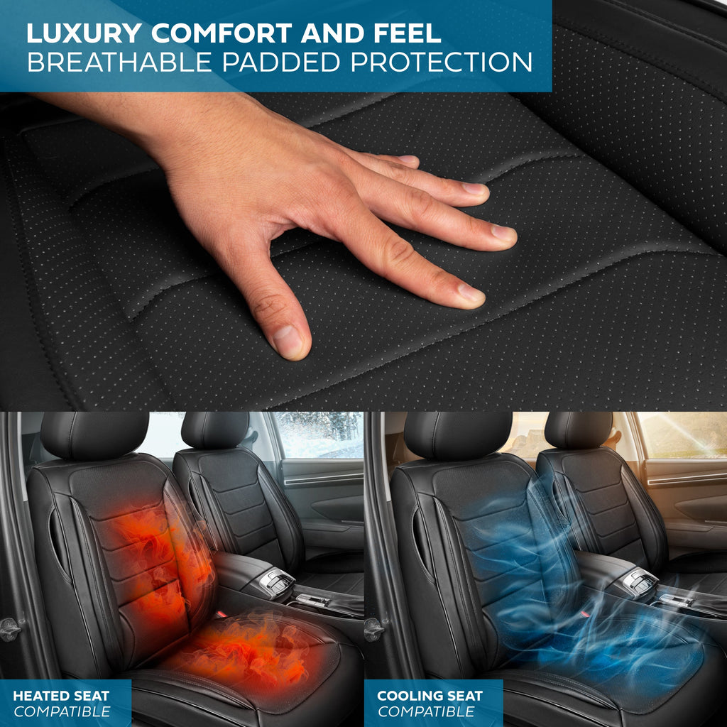 MotorBox Elite Edition Faux Leather Seat Covers for Cars, Trucks, & SUV - 2 Black Car Seat Covers for Front Seats - Universal Fit Car Accessories Automotive Interior Cover Protector for Most Vehicles