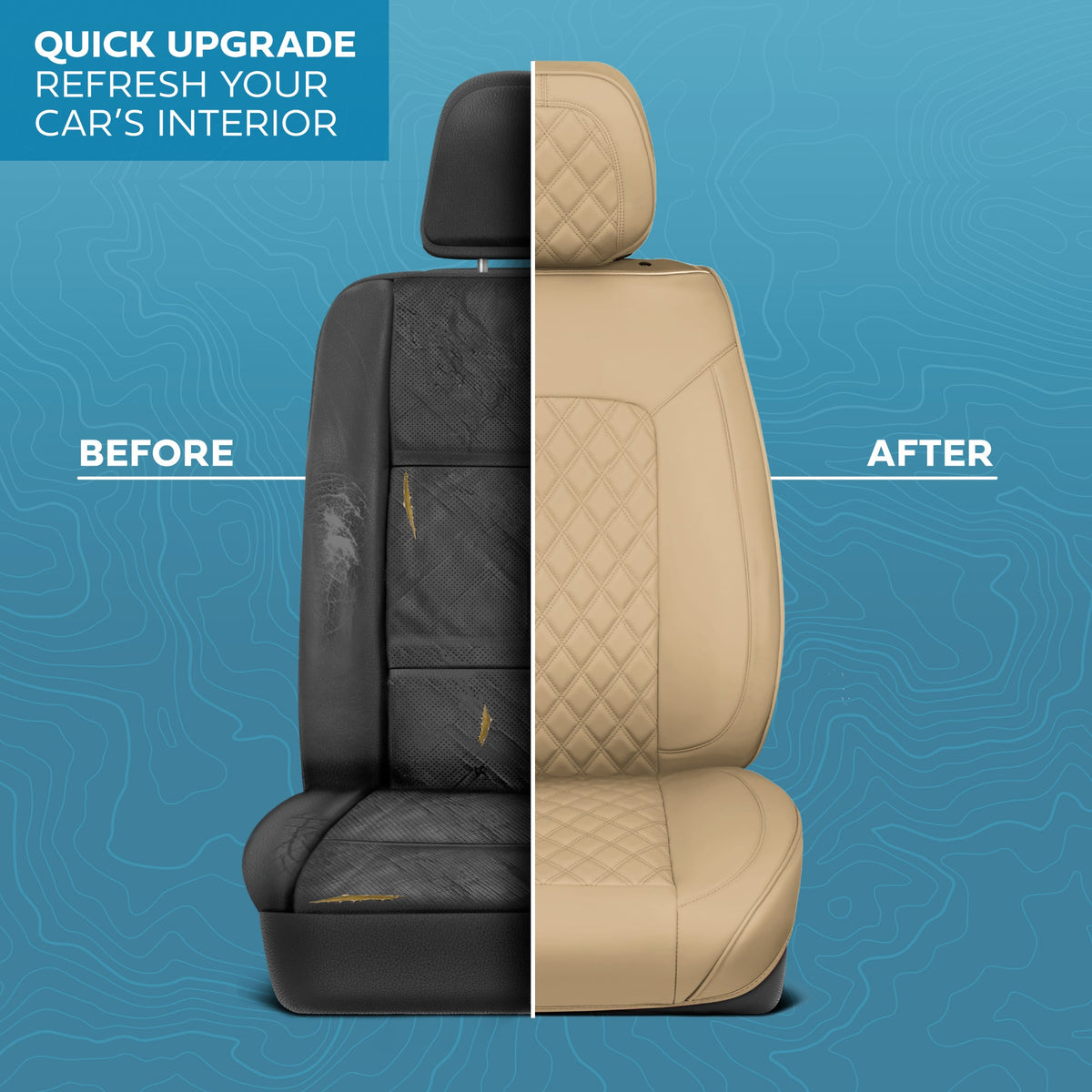 MotorBox Prestige Edition Faux Leather Seat Covers for Cars, Trucks, & SUV – 2 Beige Car Seat Covers for Front Seats - Universal Fit Car Accessories Automotive Interior Protector for Most Vehicles