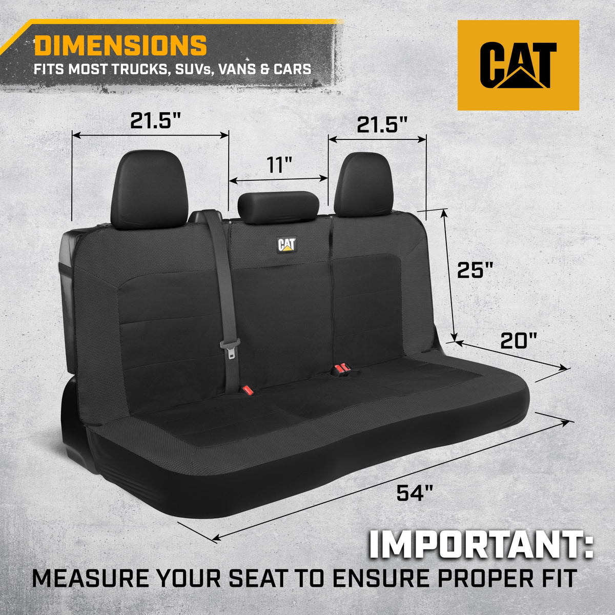 Cat Flexfit Black Rear Seat Cover for Car - Durable Canvas & Mesh Design 60/40 Split Bench Protector for Cars, Trucks & SUVs - Back Seat Cover for Rear Bench - Interior Car Accessory