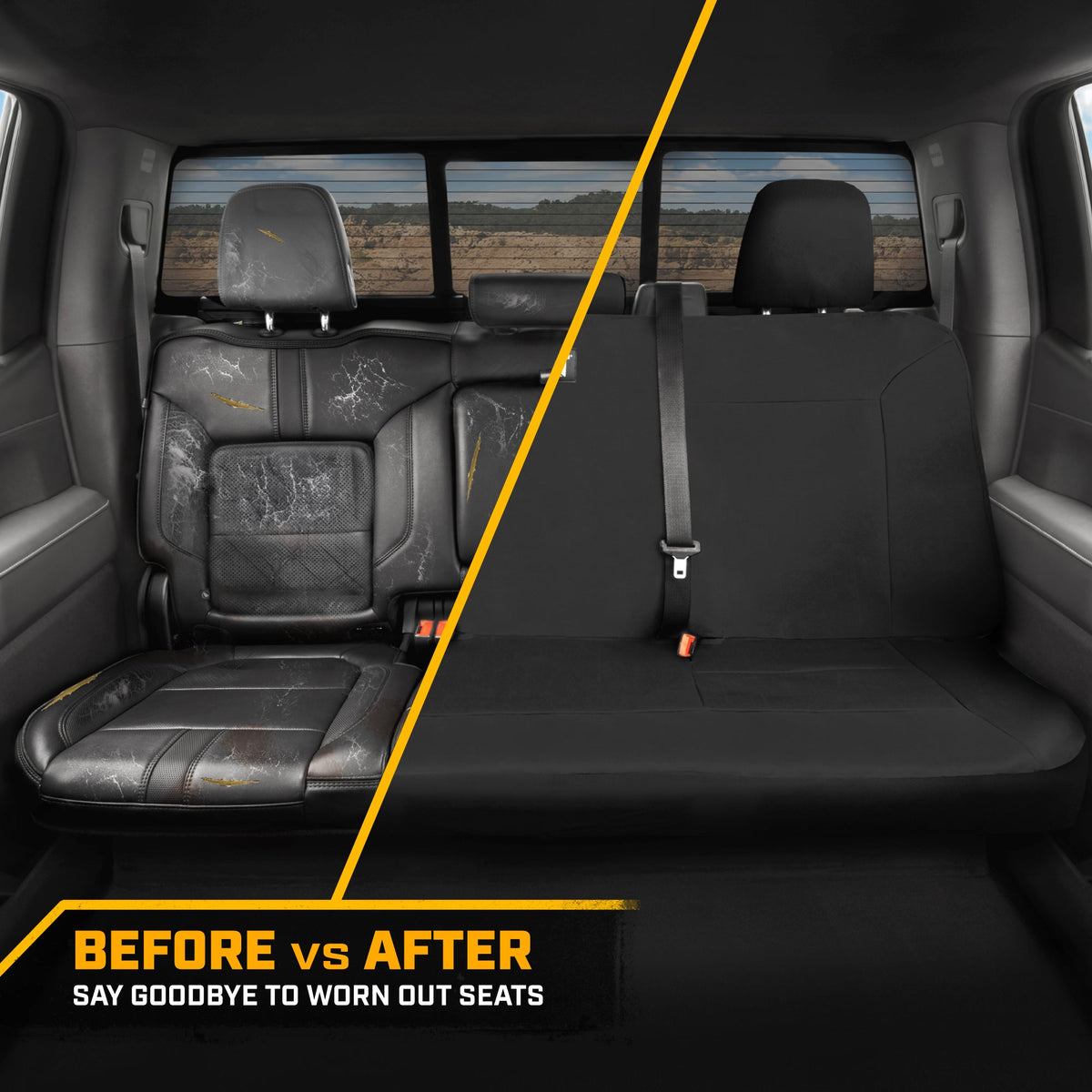 CAT Black Rear Seat Cover for Trucks, Cars & SUVs – Heavy-Duty Oxford Canvas – 60/40 Split Bench Protector – Durable Back Seat Cover for Work Trucks, Pets, Travel – Car & Truck Interior Accessory