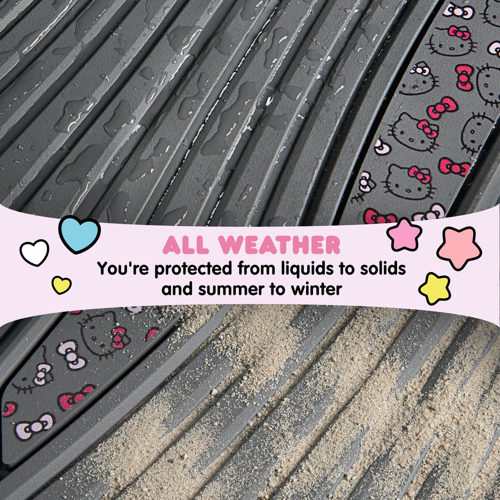 Hello Kitty Car Mats 4pc Floor Mats for Cars Trucks SUVs Kawaii Car Floor Mats for Women Men Accessories Rubber Heavy Duty Cute Non-Slip Always Front Rear Hello Kitty Car Accessories Classic Gray with Pink Bows