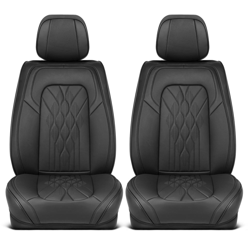 MotorBox Elite Edition Faux Leather Seat Covers for Cars, Trucks, & SUV - 2 Black Car Seat Covers for Front Seats - Universal Fit Car Accessories Automotive Interior Cover Protector for Most Vehicles
