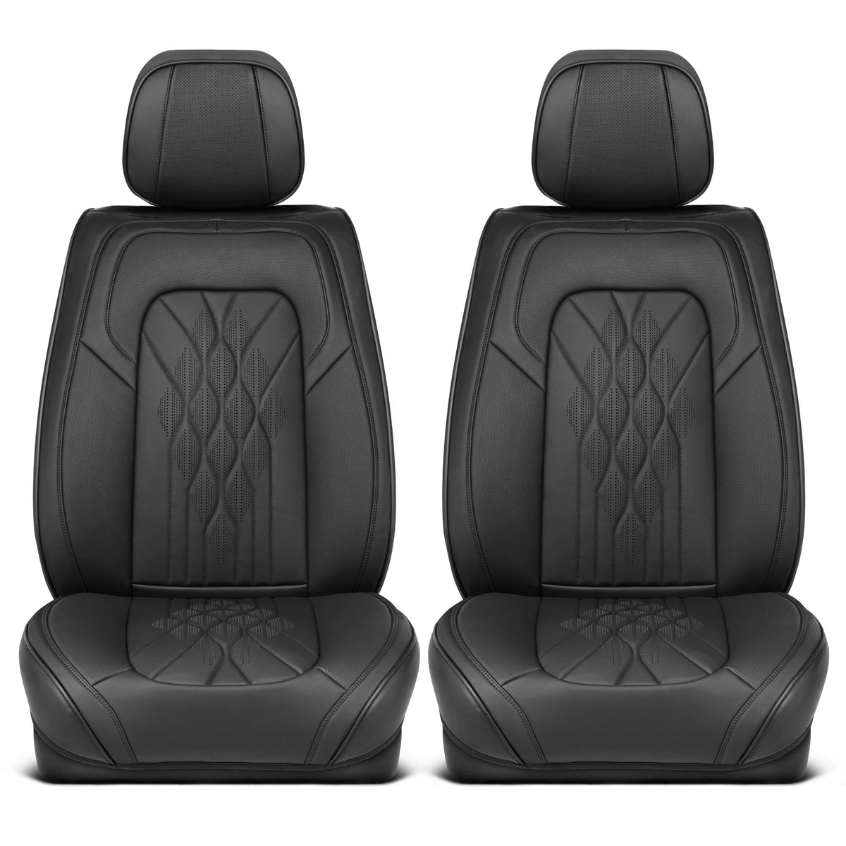 MotorBox Elite Edition Faux Leather Seat Covers for Cars, Trucks, & SUV - 2 Black Car Seat Covers for Front Seats - Universal Fit Car Accessories Automotive Interior Cover Protector for Most Vehicles