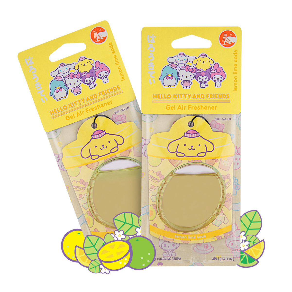 Hello Kitty and Friends Car Air Freshener (Pompompurin - Lemon Lime Soda) Hanging Gel Area Deodorizer, Long-Lasting Car Scents Air Freshener, Cute Automotive Sanrio Accessories Decor, 2-Pack