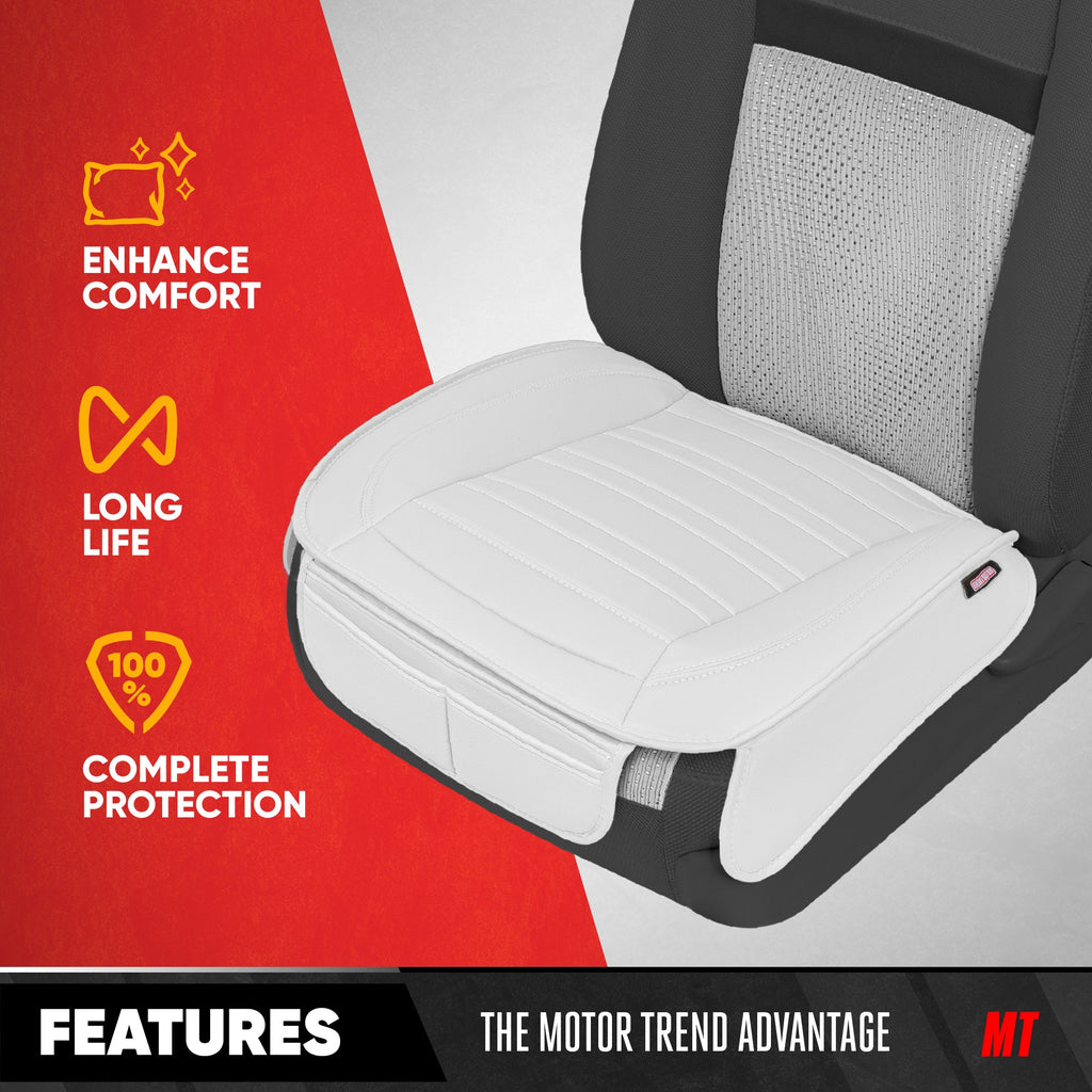 Motor Trend Faux Leather Front Seat Cover for Cars - Set of 2 White Front Car Seat Covers for SUV & Truck with Storage Pockets - Automotive Car Seats Cover Protector - For Bottom Cushion Coverage Only