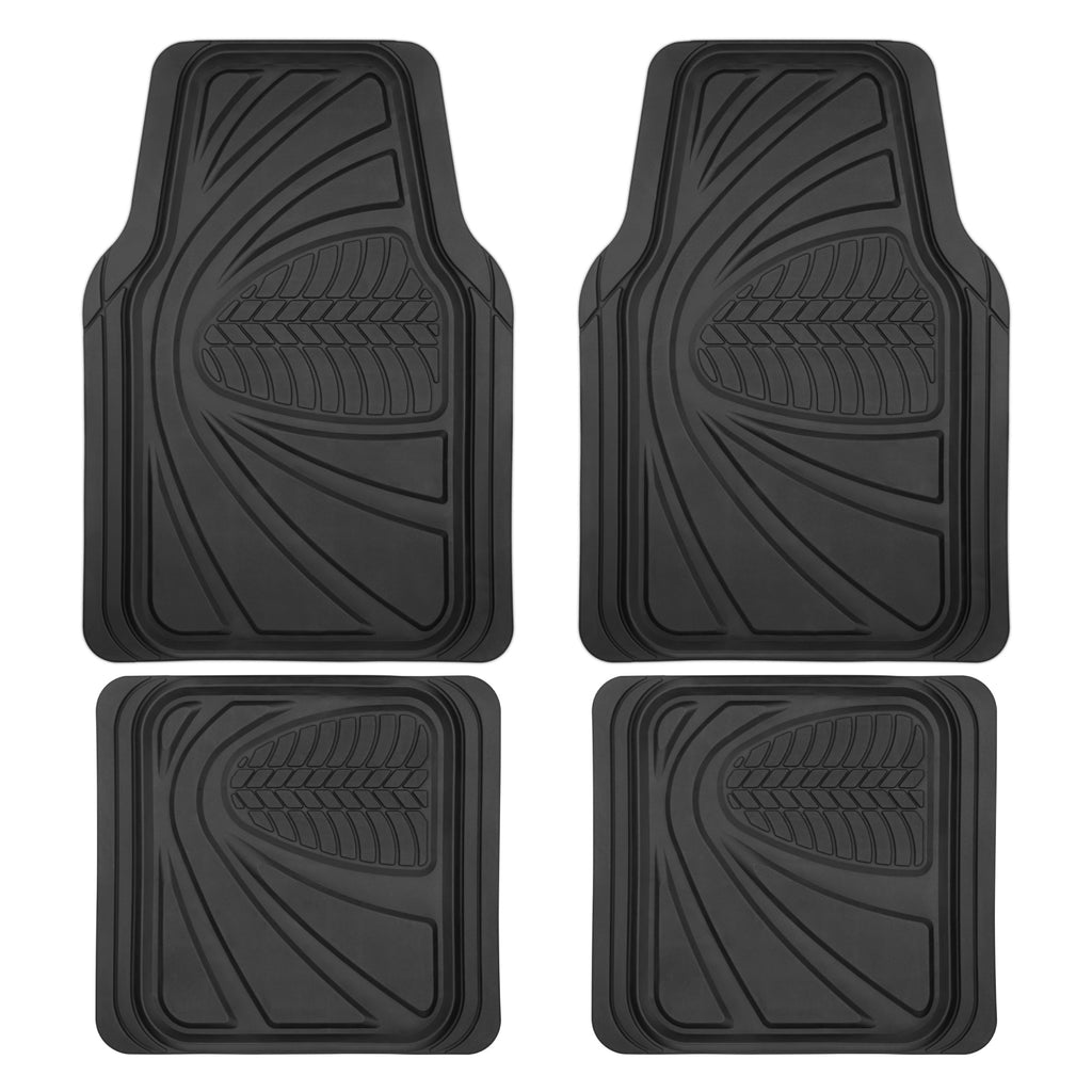 Motor Trend FlexTough Guard All-Weather Floor Mats for Cars – Black Waterproof Rubber Floor Mats, Universal Trim-to-Fit Automotive Accessories for Cars, Trucks & SUV