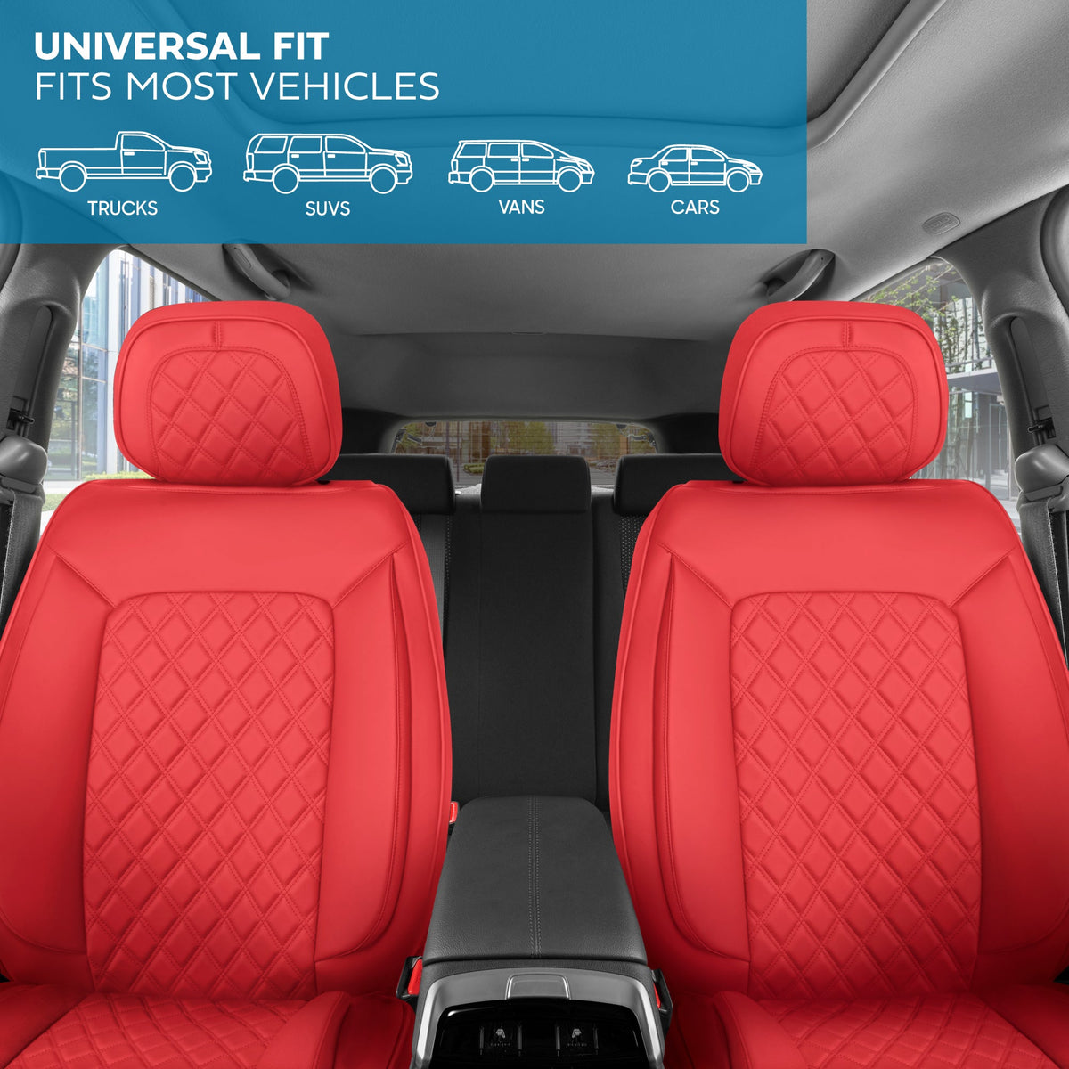 MotorBox Elite Edition Faux Leather Seat Covers for Cars, Trucks, & SUV - 2 Red Car Seat Covers for Front Seats - Universal Fit Car Accessories Automotive Interior Cover Protector for Most Vehicles
