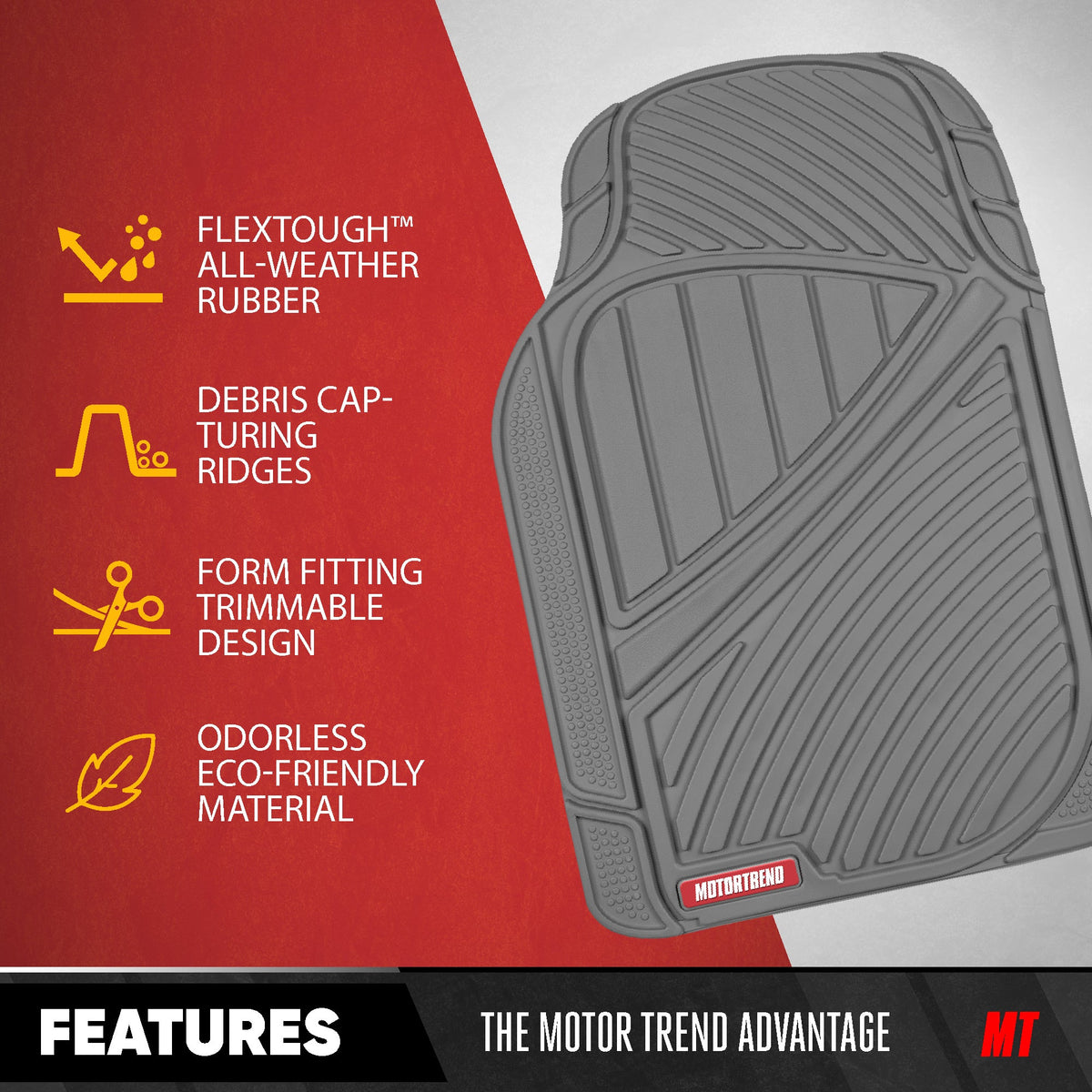 MotorTrend 4-Piece 3-Rows Extra-High Ridgeline Front Floor Mats, Middle Floor Mat, and Rear Floor Mat