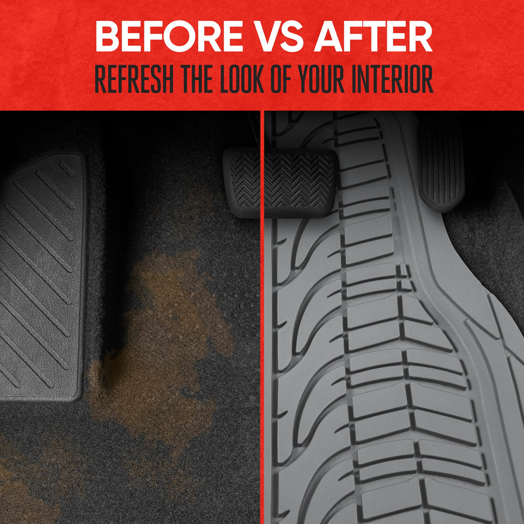 MotorTrend 4-Piece Grand Prix Tire Tread Front Floor Mats and Rear Floor Mats - Heavy Duty, All Weather, Trim to Fit