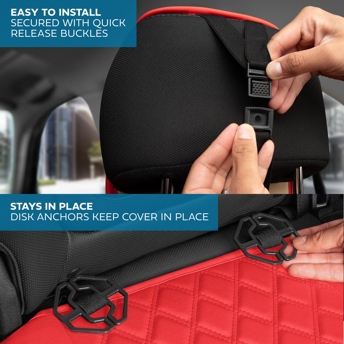 MotorBox Premium Napa Leather Rear Seat Cover – Semi Universal Fit for Most Cars, Truck & SUV – Red Back Seat Protector – Anti-Slip, Durable Bench Cover – Easy Install, Luxury Car Interior Upgrade