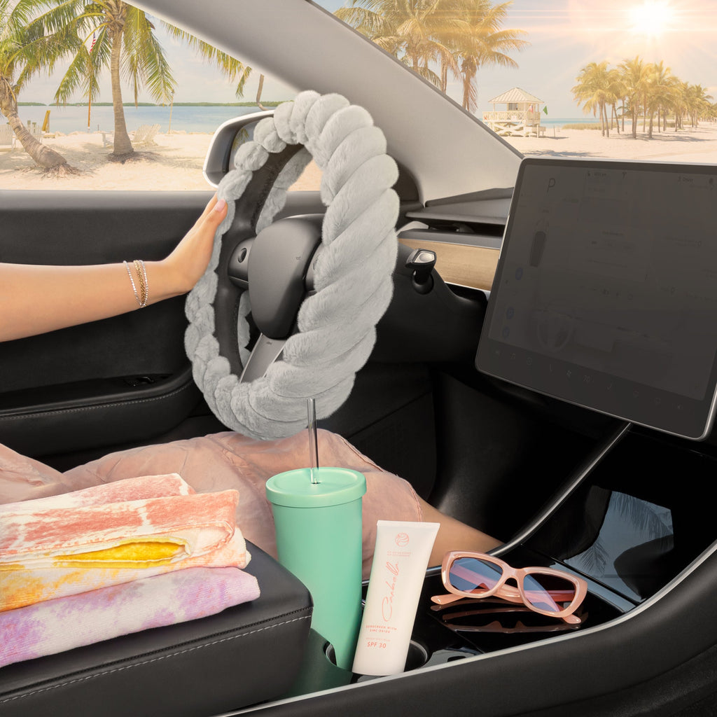 Carbella Twisted Plush Fur Steering Wheel Cover (Fits 14.5" - 15.5")