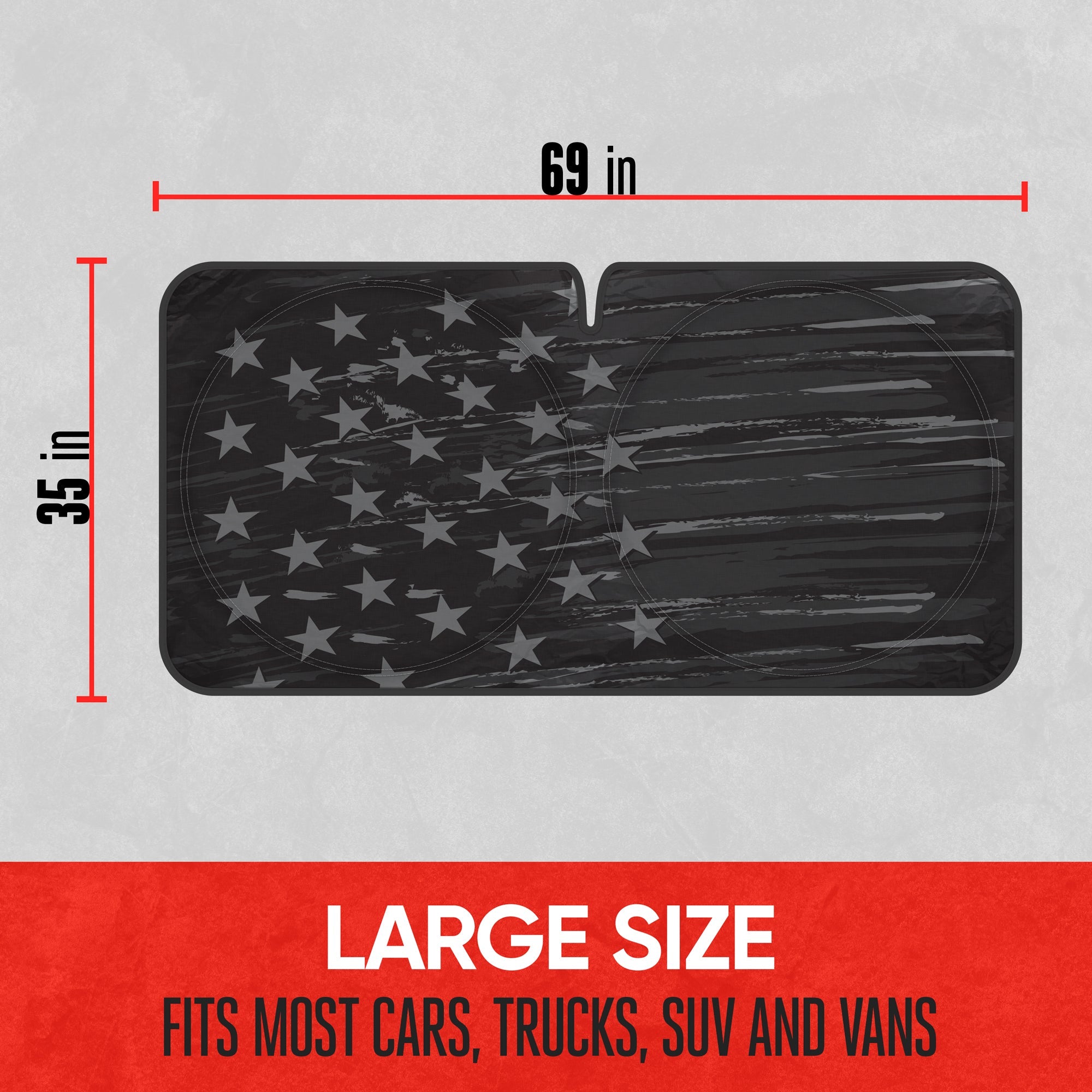 MotorTrend Vintage Black US Flag Front Windshield Sunshade (Large 69" x 35")