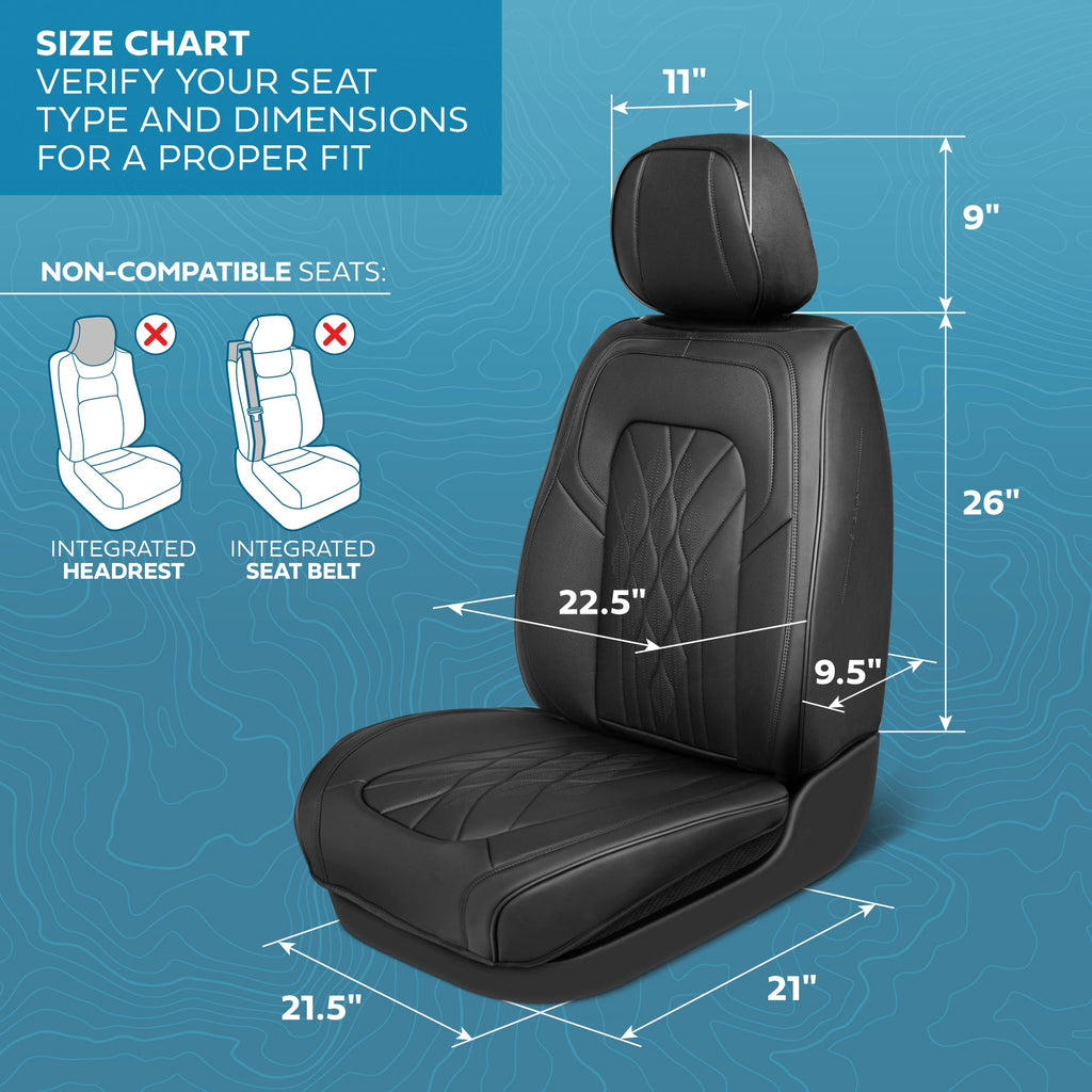 MotorBox Elite Edition Faux Leather Seat Covers for Cars, Trucks, & SUV - 2 Black Car Seat Covers for Front Seats - Universal Fit Car Accessories Automotive Interior Cover Protector for Most Vehicles