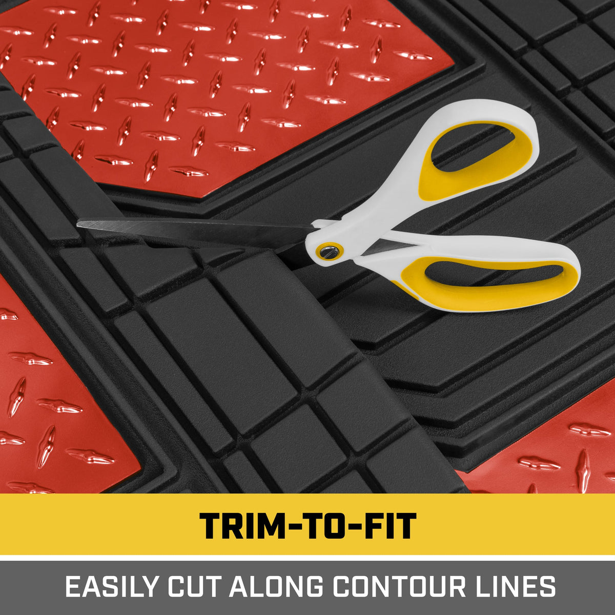 CAT 4-Piece Two-Tone Metallic-Look Front Floor Mats and Rear Floor Mats - Heavy Duty, All Weather, Trim to Fit