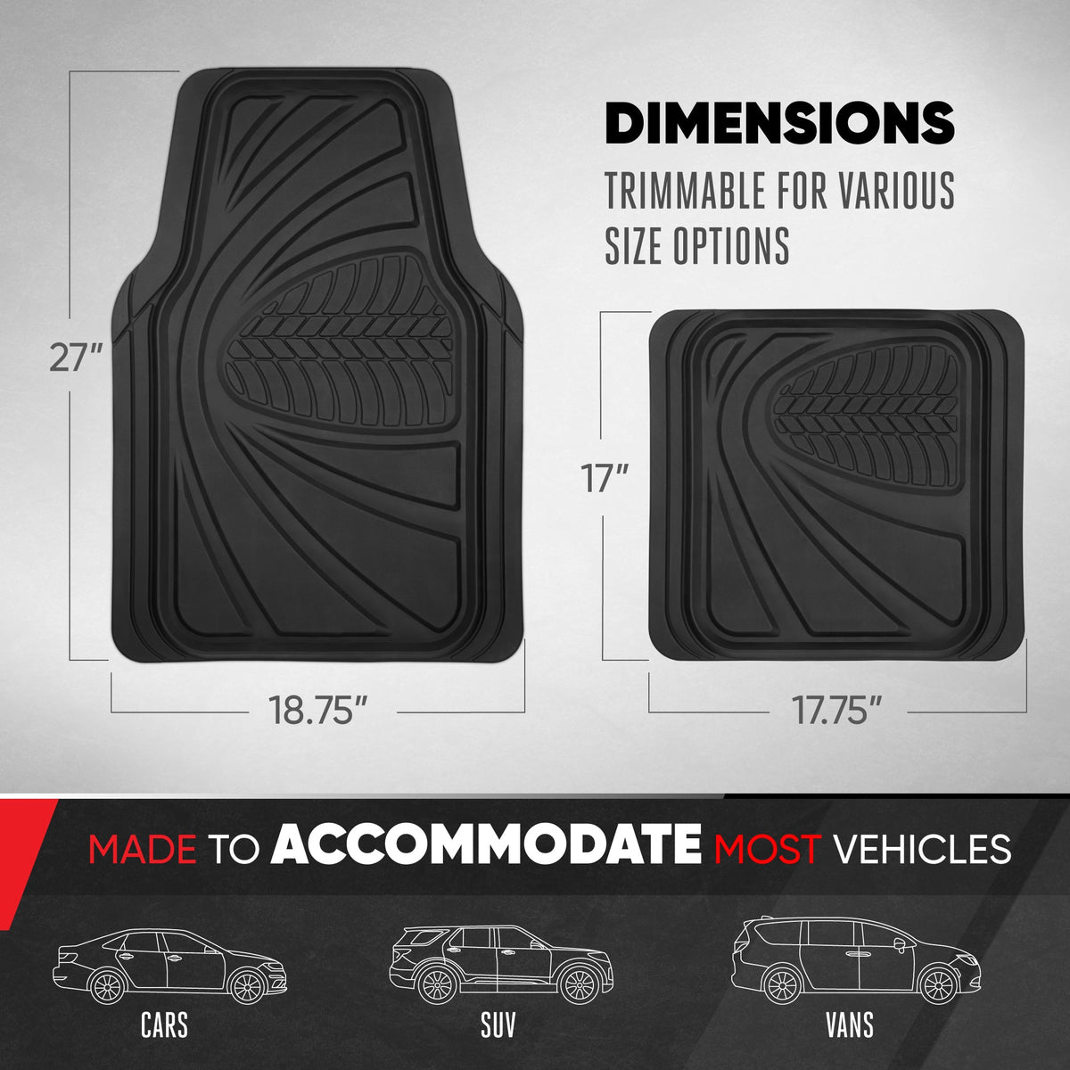 Motor Trend FlexTough Guard All-Weather Floor Mats for Cars – Black Waterproof Rubber Floor Mats, Universal Trim-to-Fit Automotive Accessories for Cars, Trucks & SUV