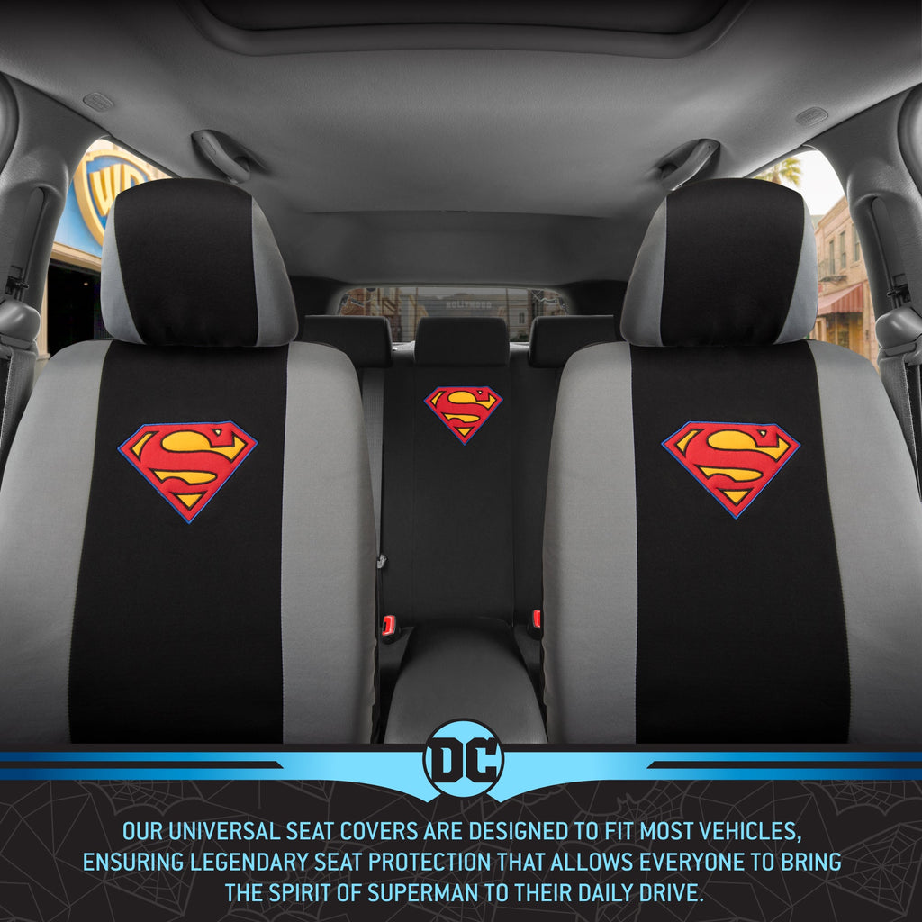 Warner Bros DC Comics 9-Piece Superman Logo PolyCloth Front Seat Covers and Rear Seat Covers
