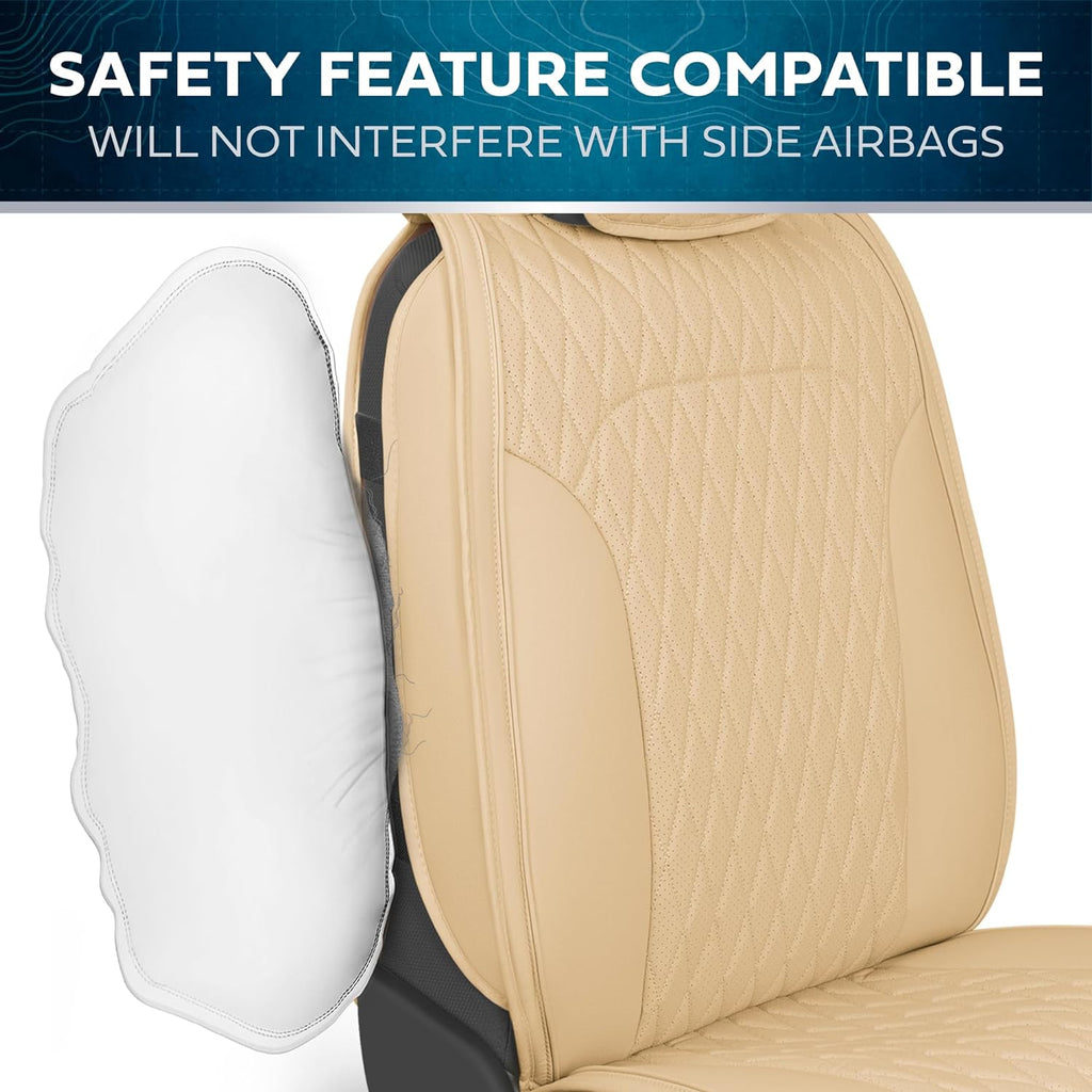 Car Seat Covers - DiamondLux Edition Premium Faux Leather Seat Protectors - Double Cross Stitched Cushioned Automotive Accessories for Trucks, SUVs, Cars - Front Seat Set