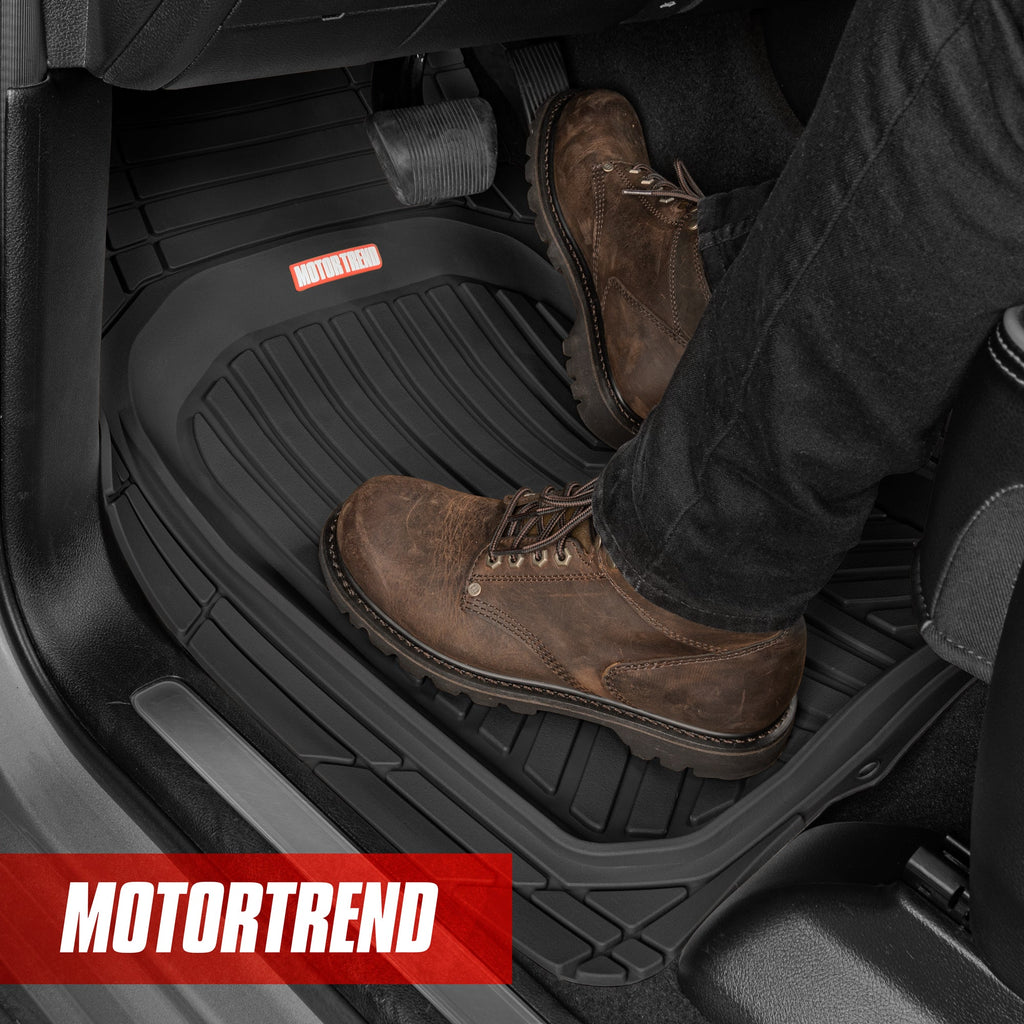 MotorTrend 3-Piece FlexTough Plus Deep Dish Line Grooves Front Floor Mats and Rear Floor Mat - Heavy Duty, All Weather, Trim to Fit