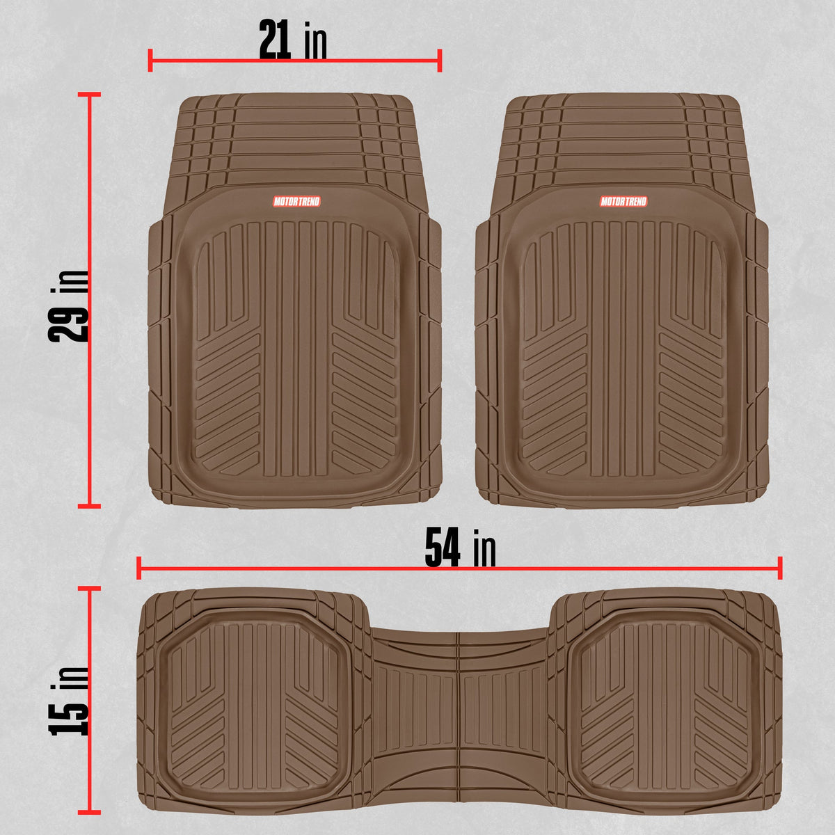 MotorTrend 3-Piece FlexTough Plus Deep Dish Line Grooves Front Floor Mats and Rear Floor Mat - Heavy Duty, All Weather, Trim to Fit