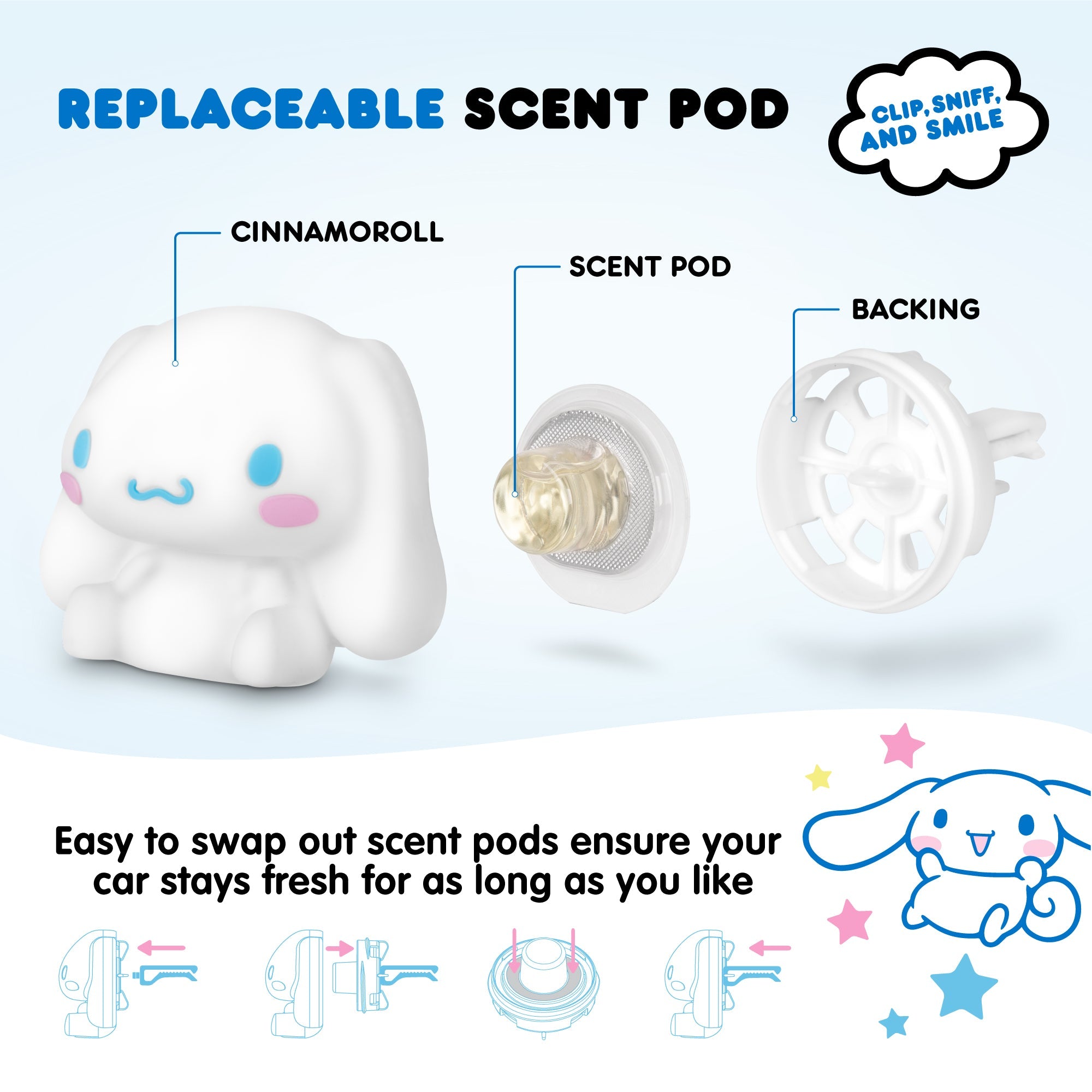 Carbella Official Hello Kitty Cinnamoroll Air Freshener Deodorizer - Fresh Cotton